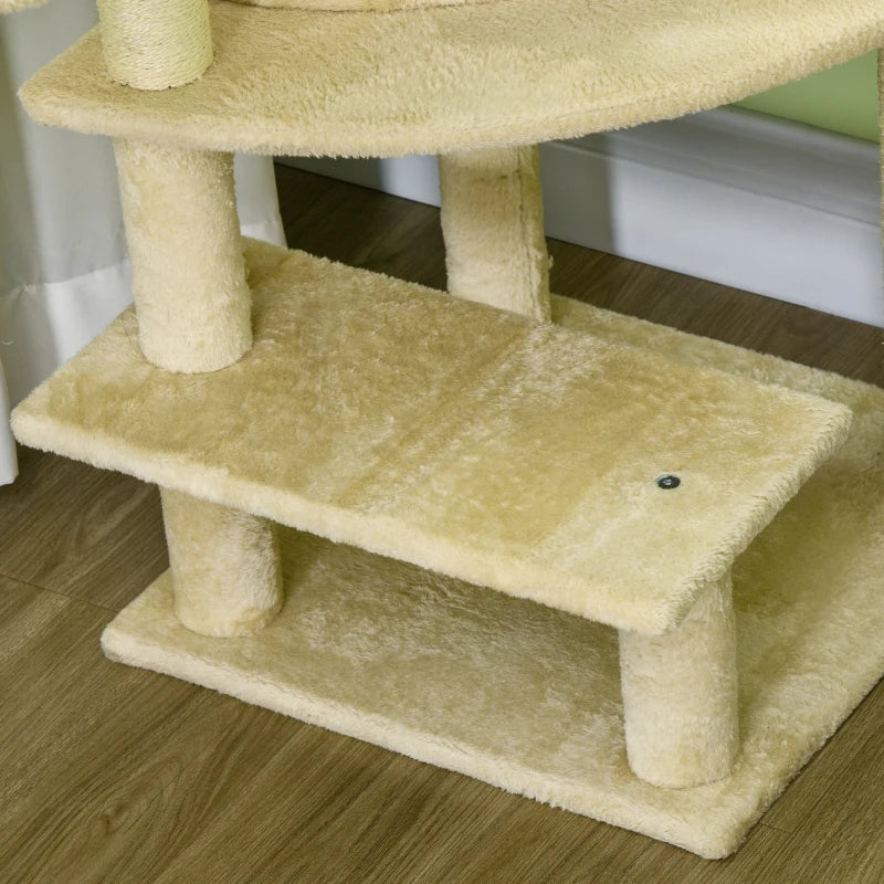 PawHut 100cm Cat Tree Tower with Sisal Scratching Post - Cream White, Ideal for Feline Play and Relaxation - ALL4U RETAILER LTD