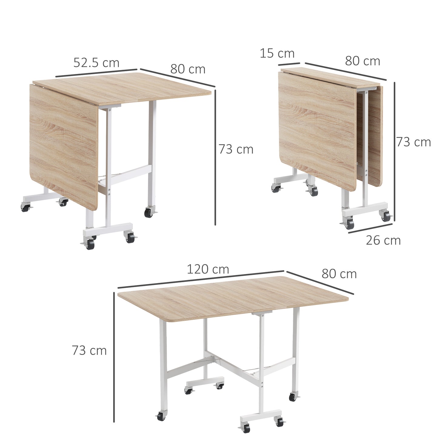 HOMCOM Oak Drop Leaf Dining Table Seats 4 to 6 People for Small Apartments Folds to 26cm High for Easy Storage