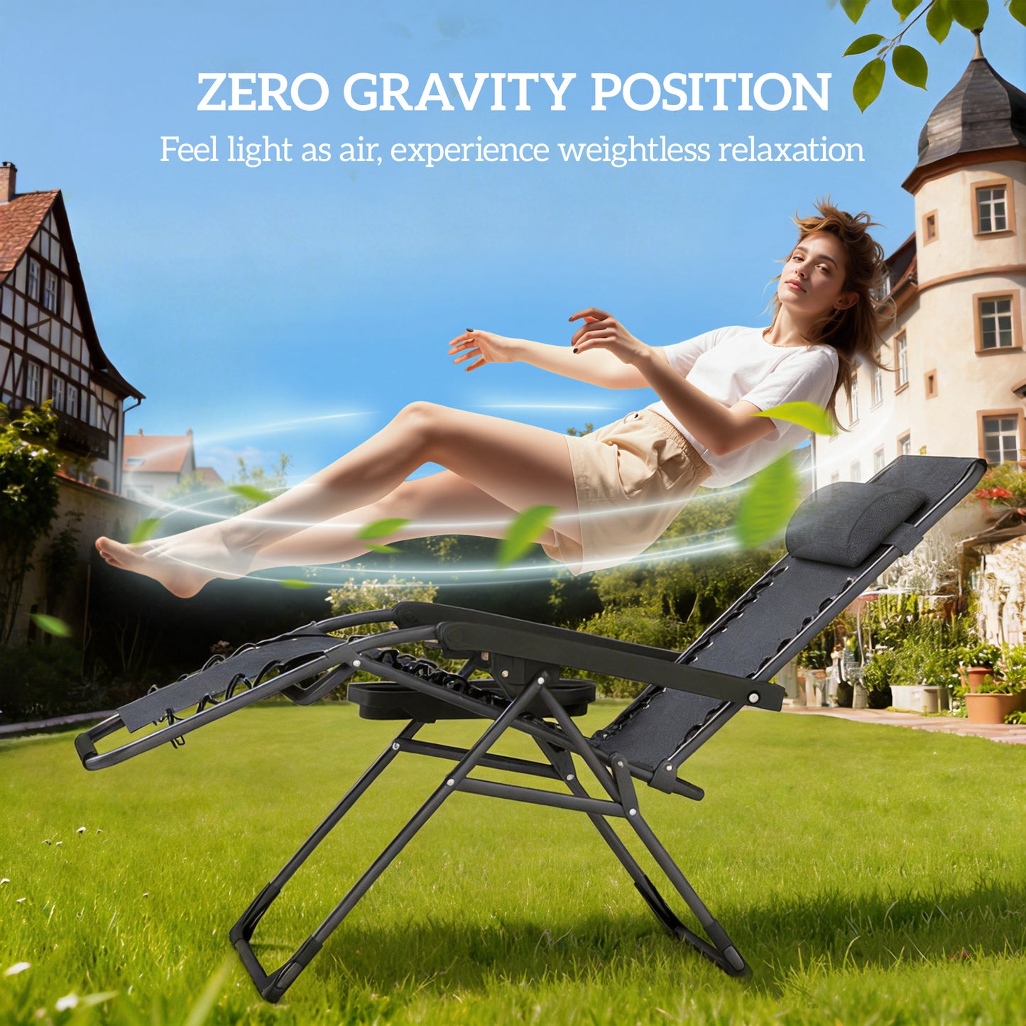 Outsunny Zero Gravity Chairs Set Of 2 Folding Sunloungers Reclining Garden Chairs With Cup Holder And Headrest Dark Grey