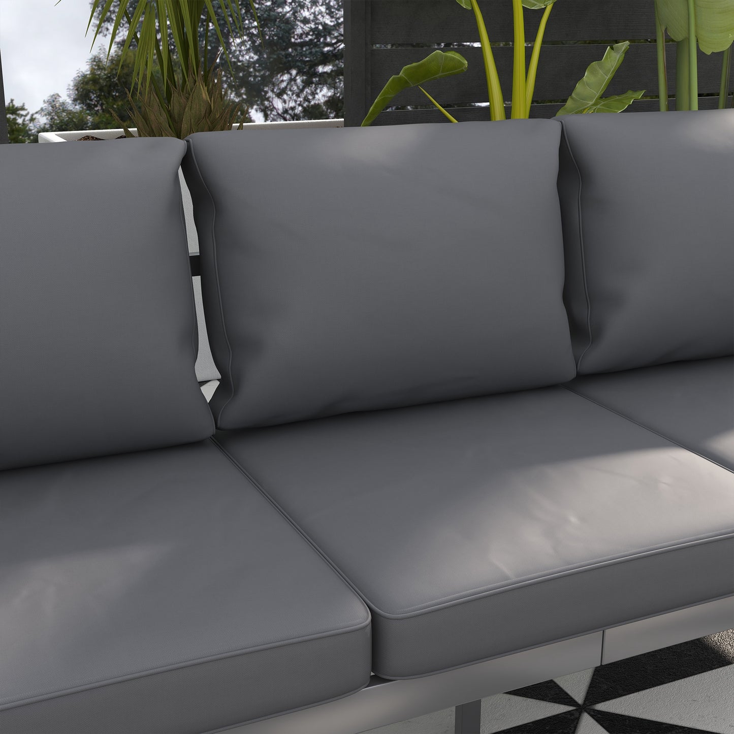 Outsunny Aluminium Three-Seater Garden Bench With Cushions In Grey For Durable Outdoor Seating And Relaxation