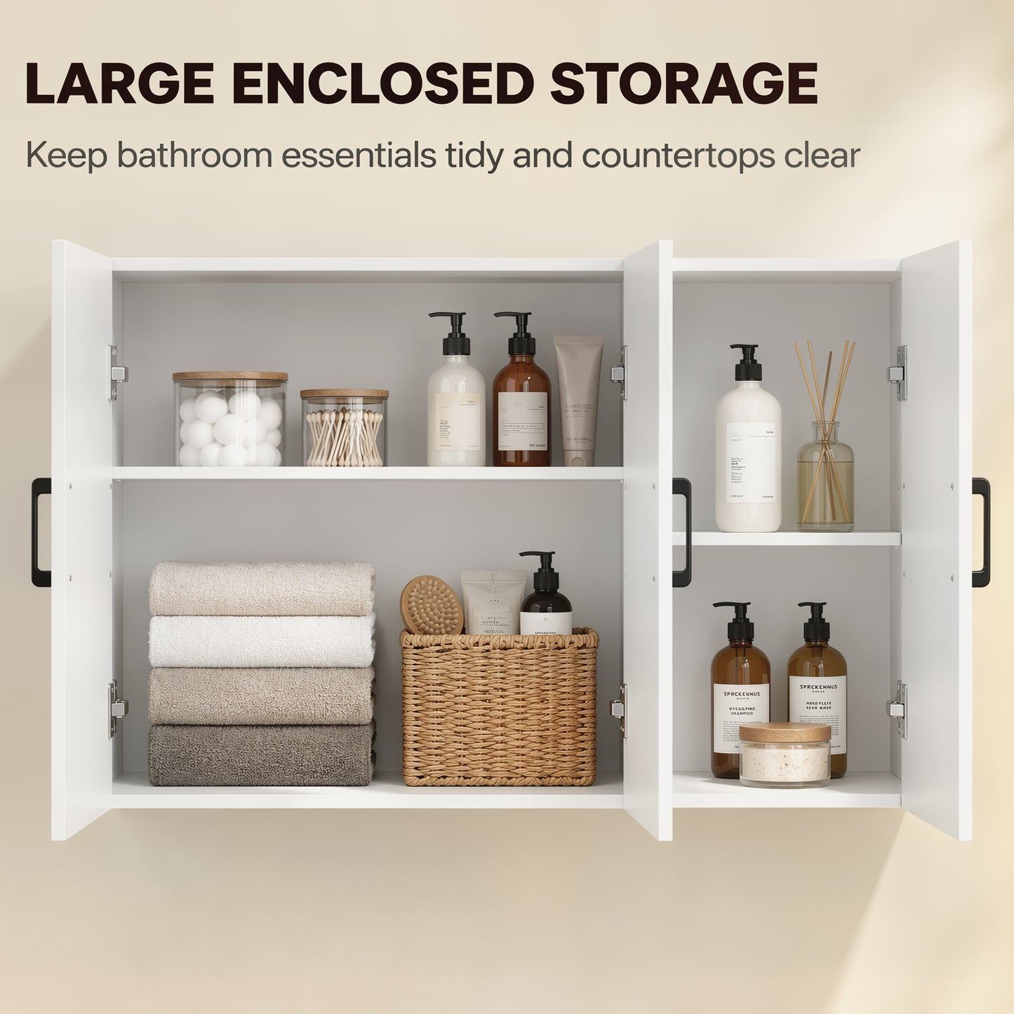 HOMCOM White Wall Cabinet For Bathroom Over Toilet Space Saver With Adjustable Shelves And Soft Close Doors