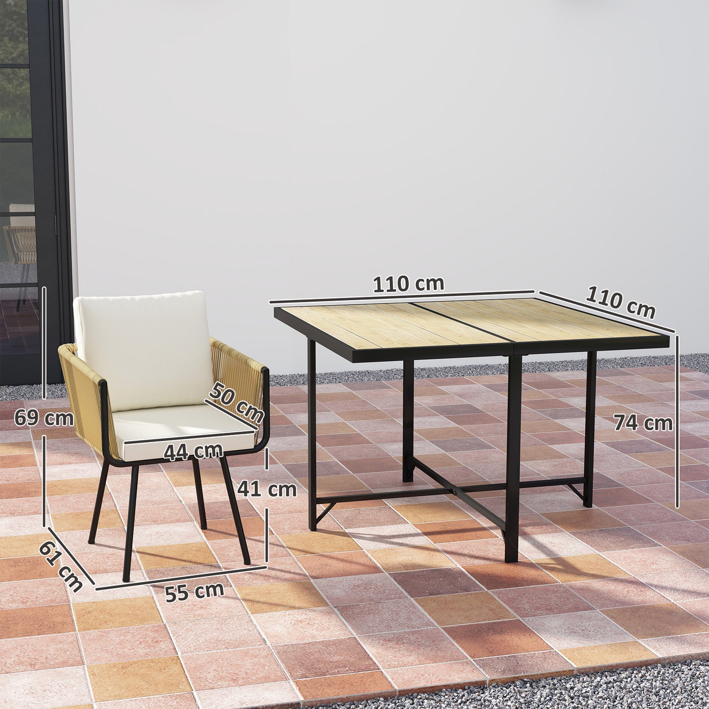 Outsunny 5 Piece Garden Furniture Set With Wood Plastic Table And Four Armchairs Beige Outdoor Dining Set