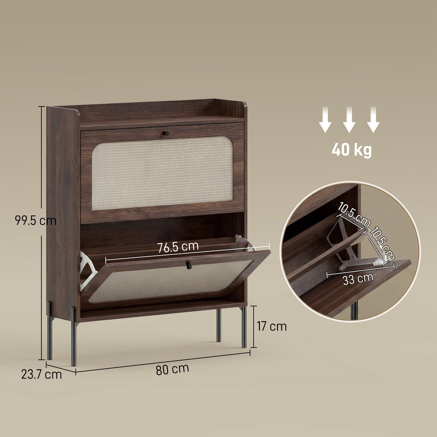 HOMCOM Narrow Shoe Cabinet With 2 Flip Drawers Boho Style Dark Brown Hallway Storage Adjustable Shelves