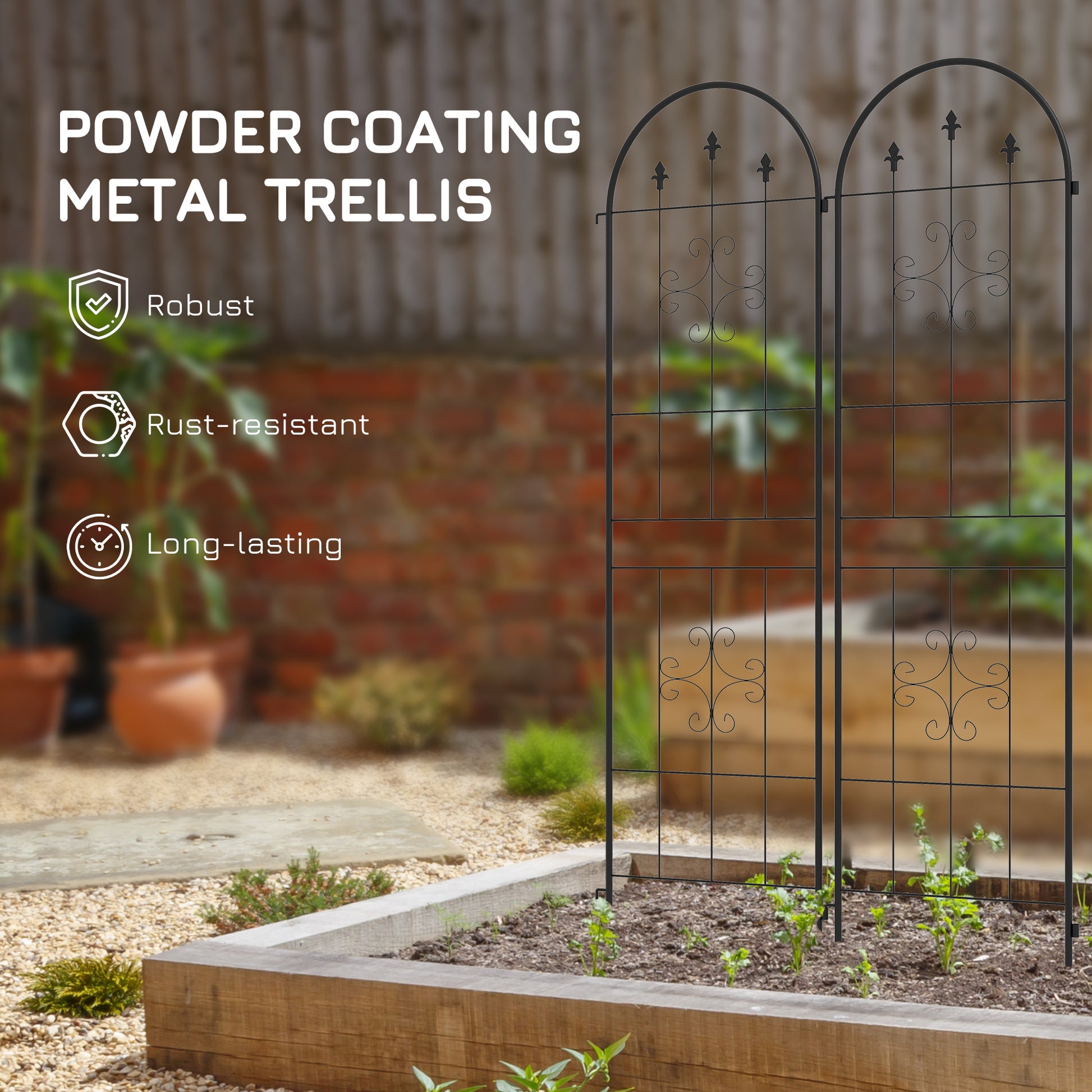 Outsunny Set of 2 Outdoor Metal Climbing Plant Trellis with Arrow Design for Garden Support - ALL4U RETAILER LTD