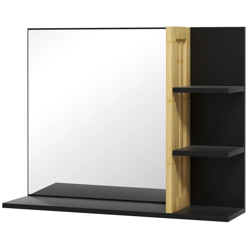 HOMCOM Wall-Mounted Bamboo Bathroom Mirror with Storage Shelves - ALL4U RETAILER LTD