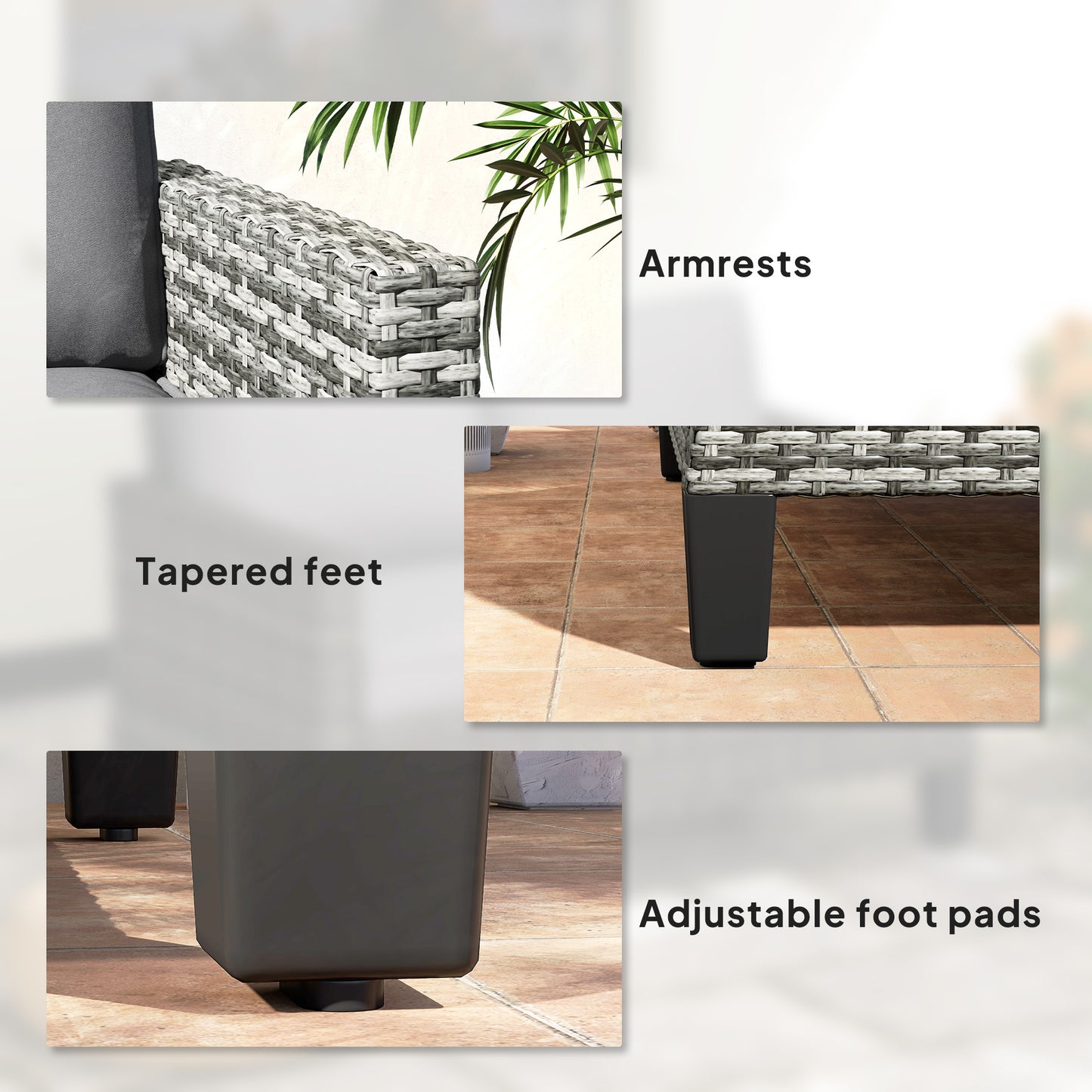 Outsunny Two Seater Rattan Outdoor Sofa With Thick Cushions And Adjustable Feet Light Grey