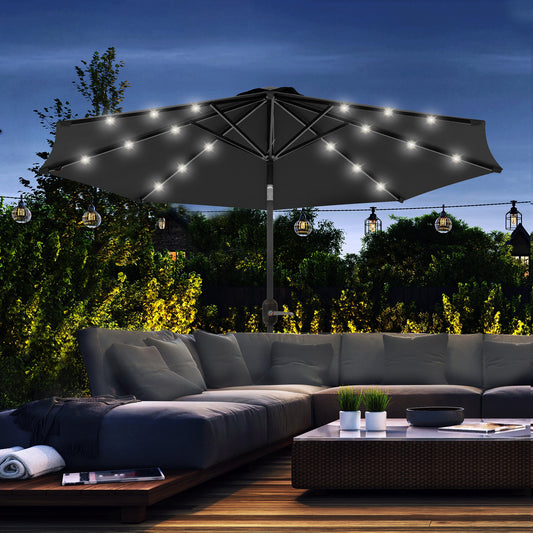 Outsunny 2.7m Black Patio Umbrella with Solar LED Lights and Tilt Function - ALL4U RETAILER LTD