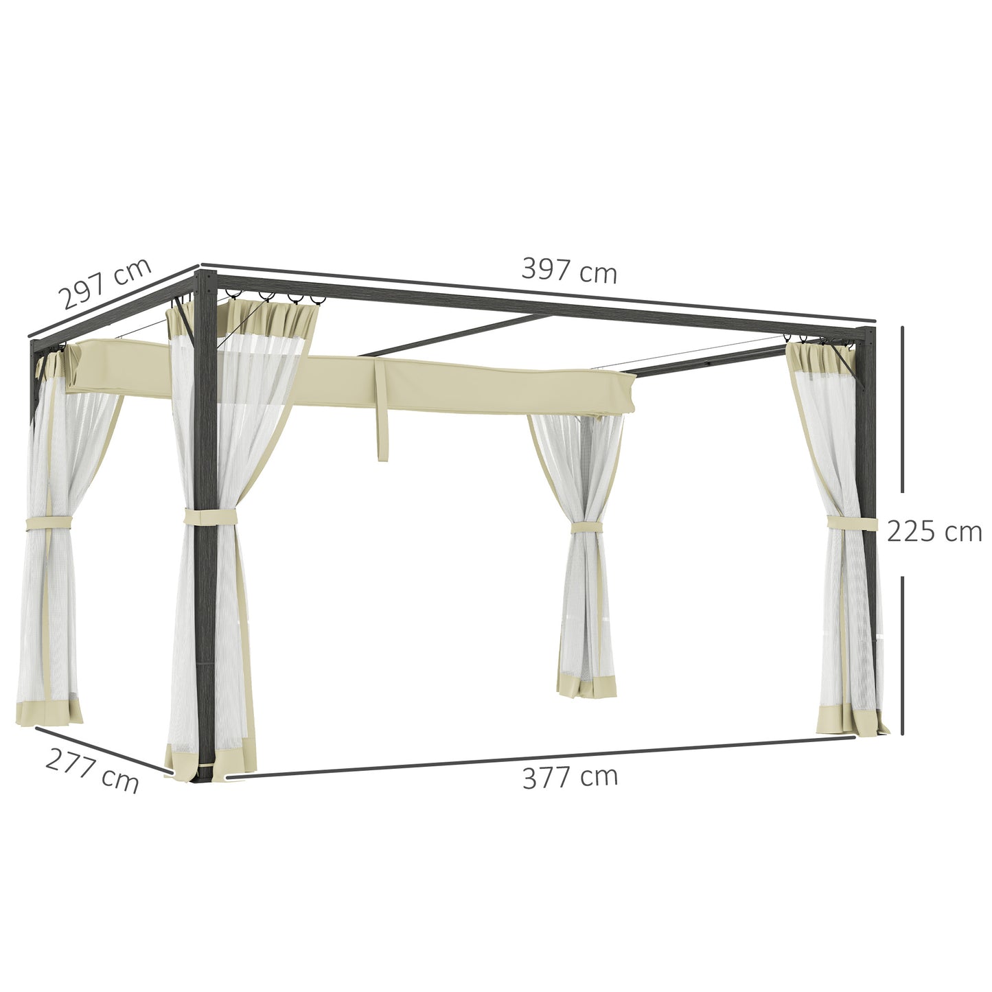 Outsunny 3x4m Aluminium Frame Pergola With Retractable Roof In Khaki Outdoor Garden Shade