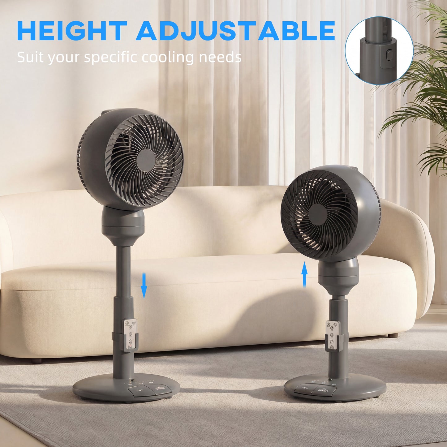HOMCOM Air Circulator Pedestal Fan With Remote Control 3 Speeds 3 Modes 9 Inch Grey For Home Office