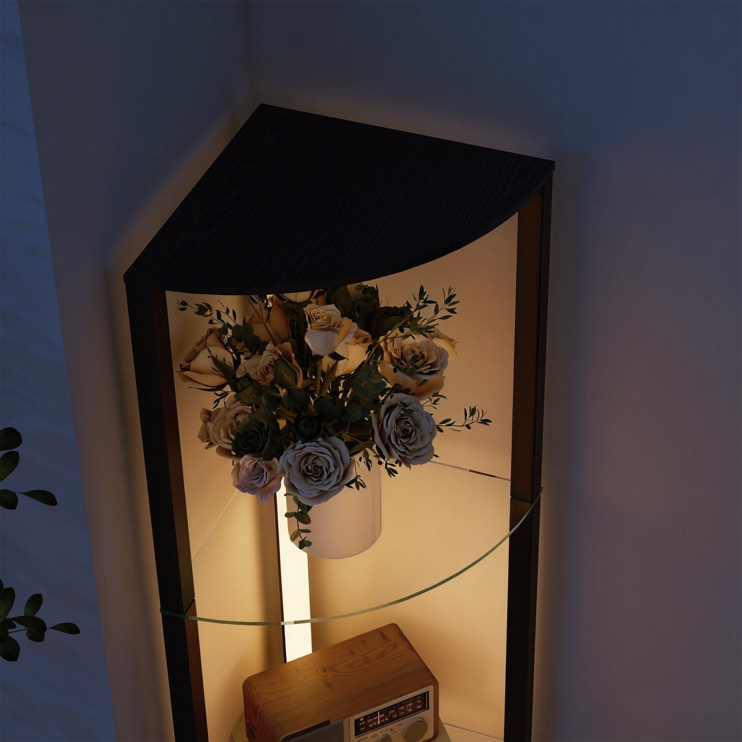 HOMCOM LED Floor Lamp With Shelves Five Tier Frosted Glass Dimmable Standing Lamp With Foot Switch Living Room Black