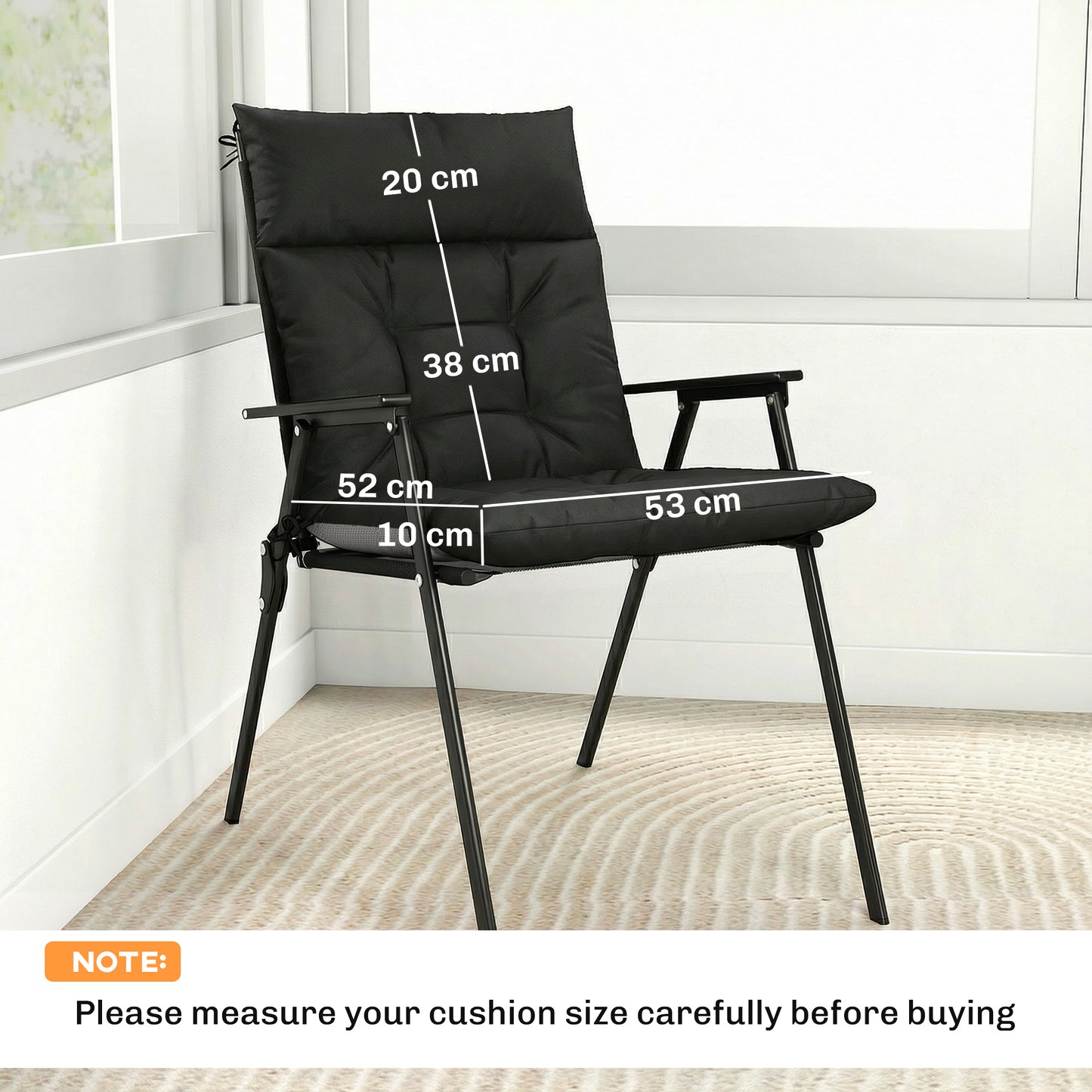 Outsunny Patio Chair Cushions Set of 4 Waterproof Non Slip Lounge Cushions 112x53 cm Black
