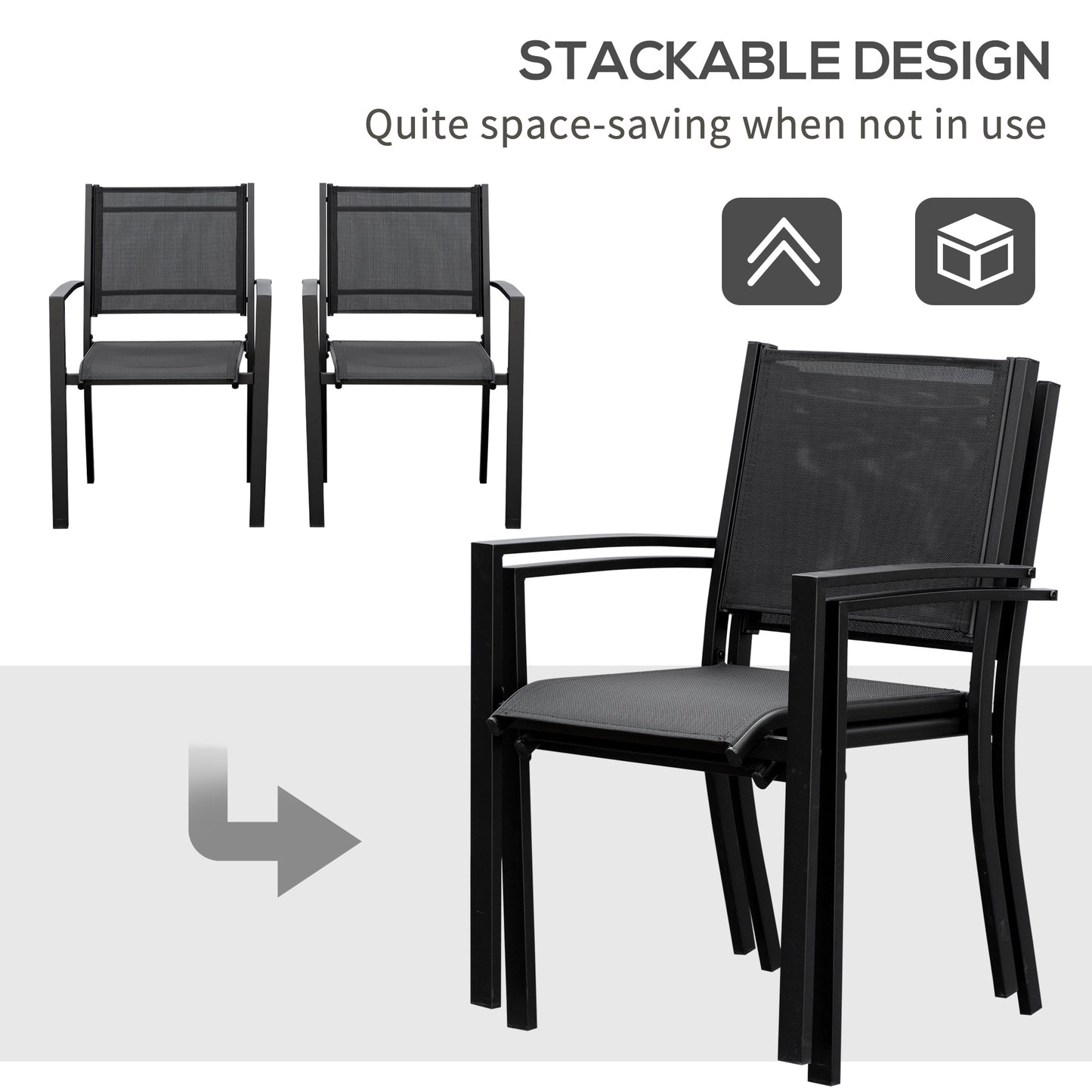 Outsunny Set 2 Outdoor Garden Chairs Steel Frame Texteline Seats Dining Patio Balcony Black - ALL4U RETAILER LTD