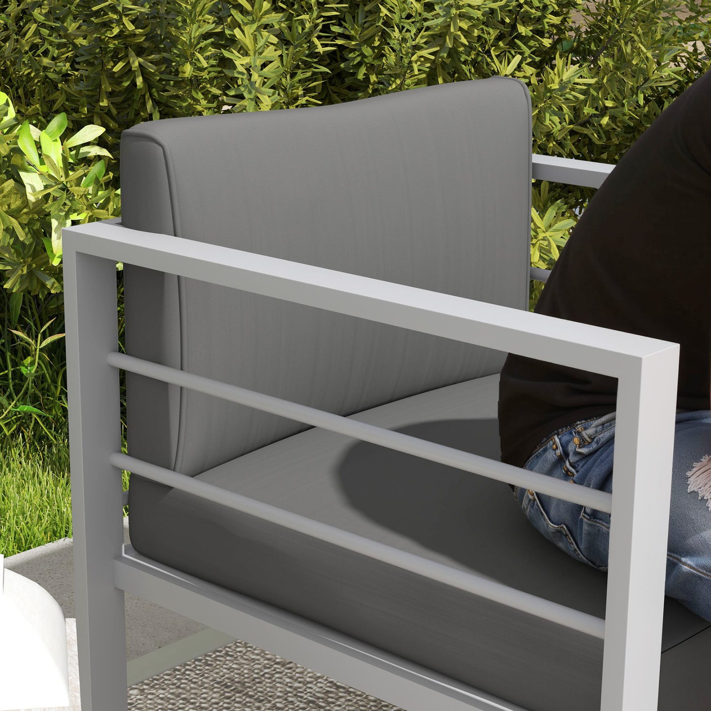 Outsunny Two Piece Garden Sofa Set All Weather With Removable Cushions Metal Frame Outdoor Furniture Charcoal Grey