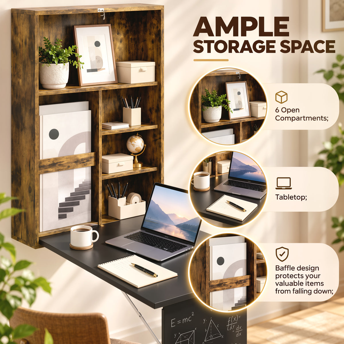 HOMCOM Wall Mounted Folding Drop Leaf Table With Chalkboard And Storage Shelf