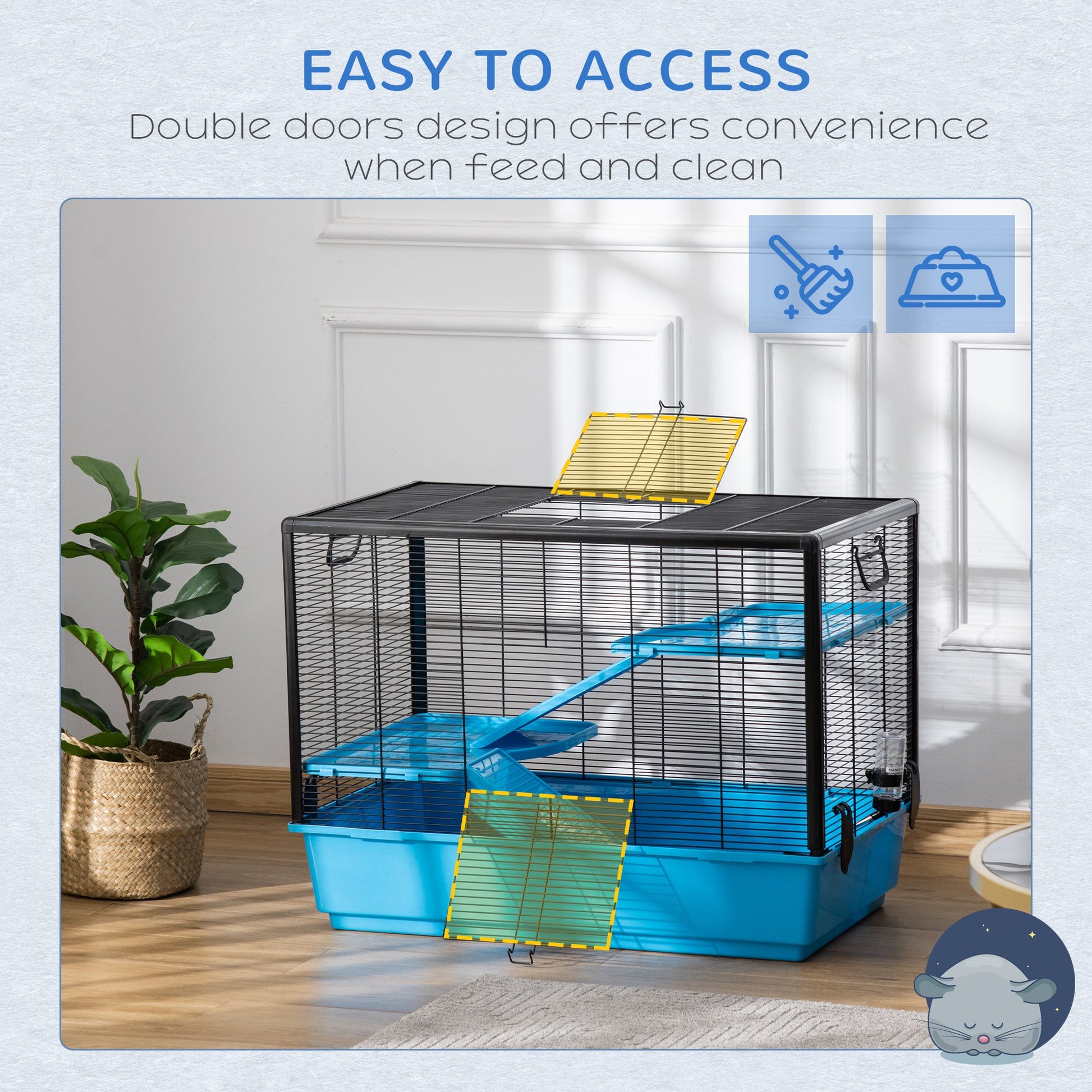 PawHut Light Blue Small Animal Habitat Cage for Guinea Pigs, Hamsters, and Chinchillas with Accessories - 80x48x58 cm - ALL4U RETAILER LTD