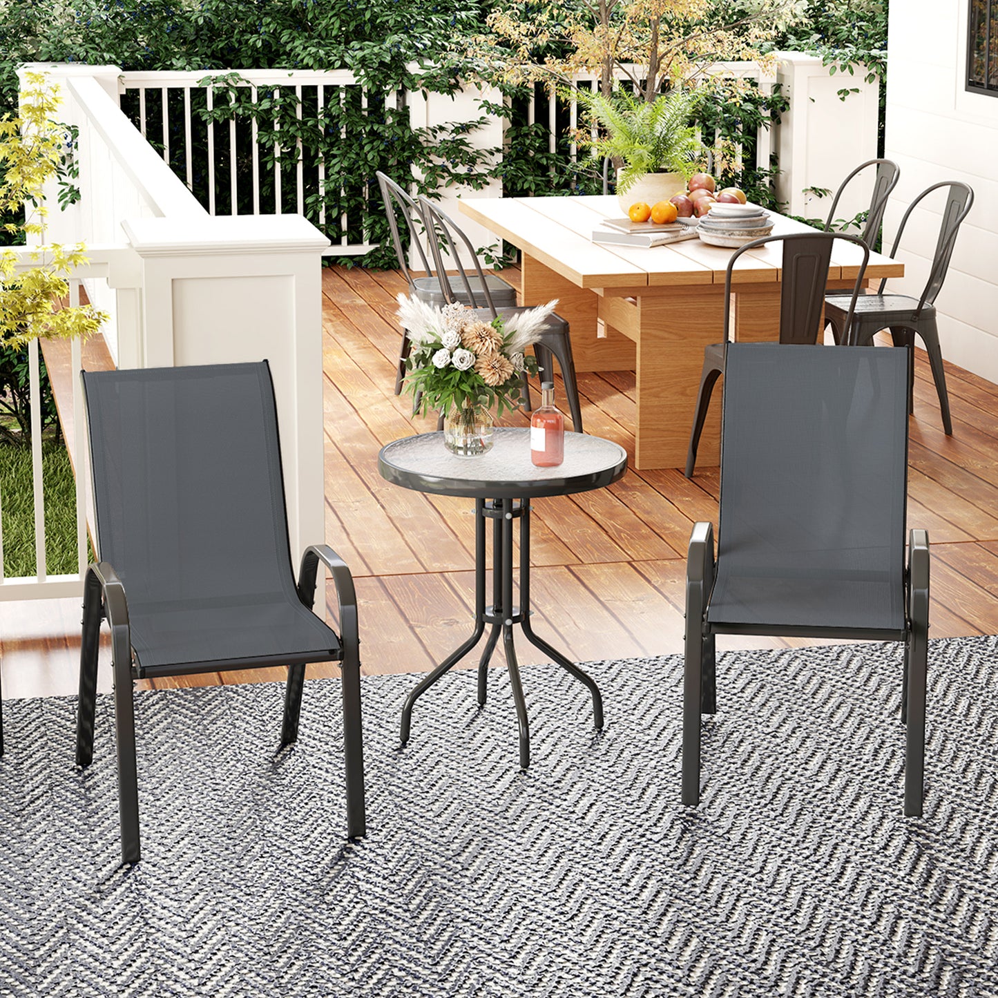 Outsunny Grey Outdoor Garden Set With Round Table And Four Stackable Chairs For Patio