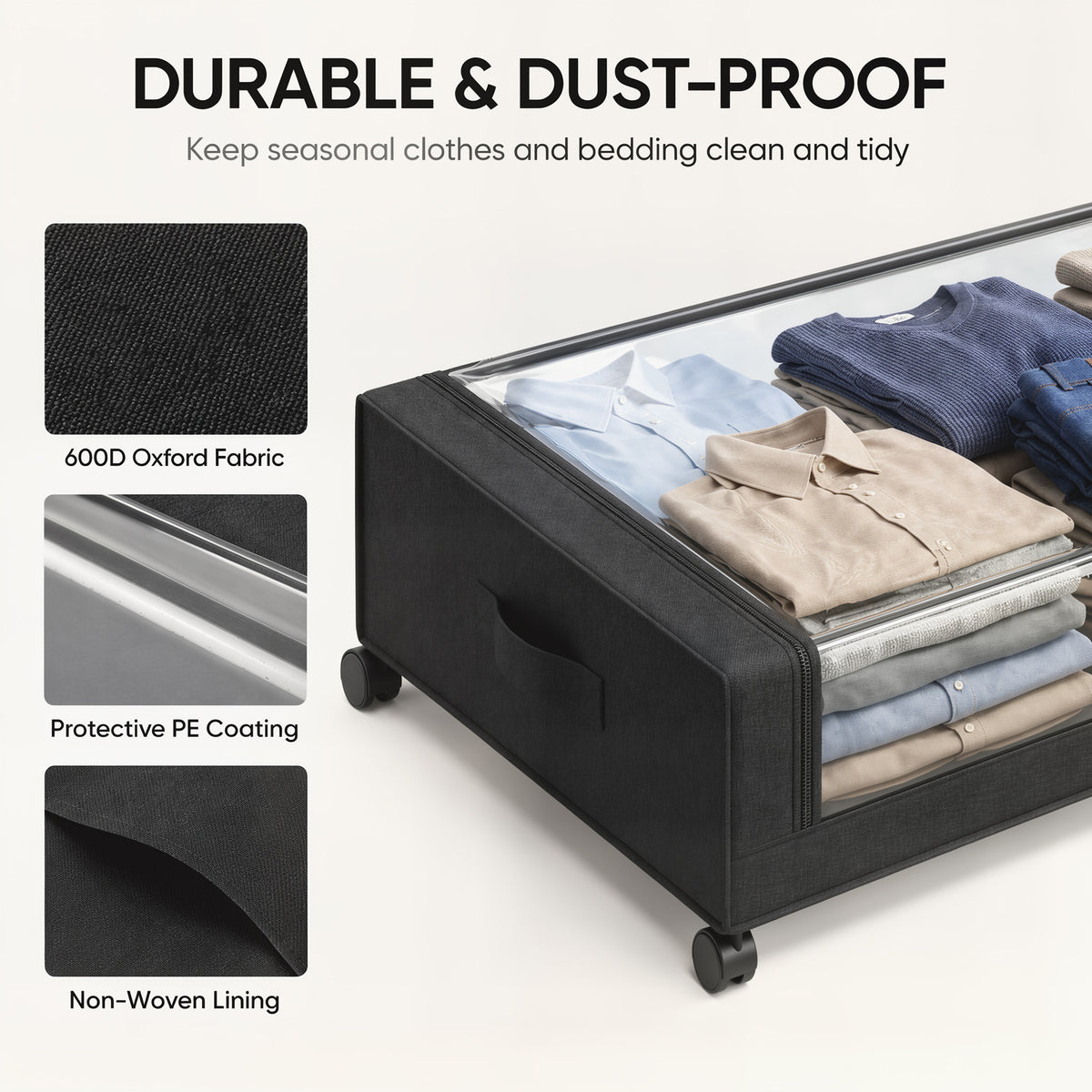 Wheeled Under Bed Storage Drawers Pack Of 2 40L Capacity With Clear Lids