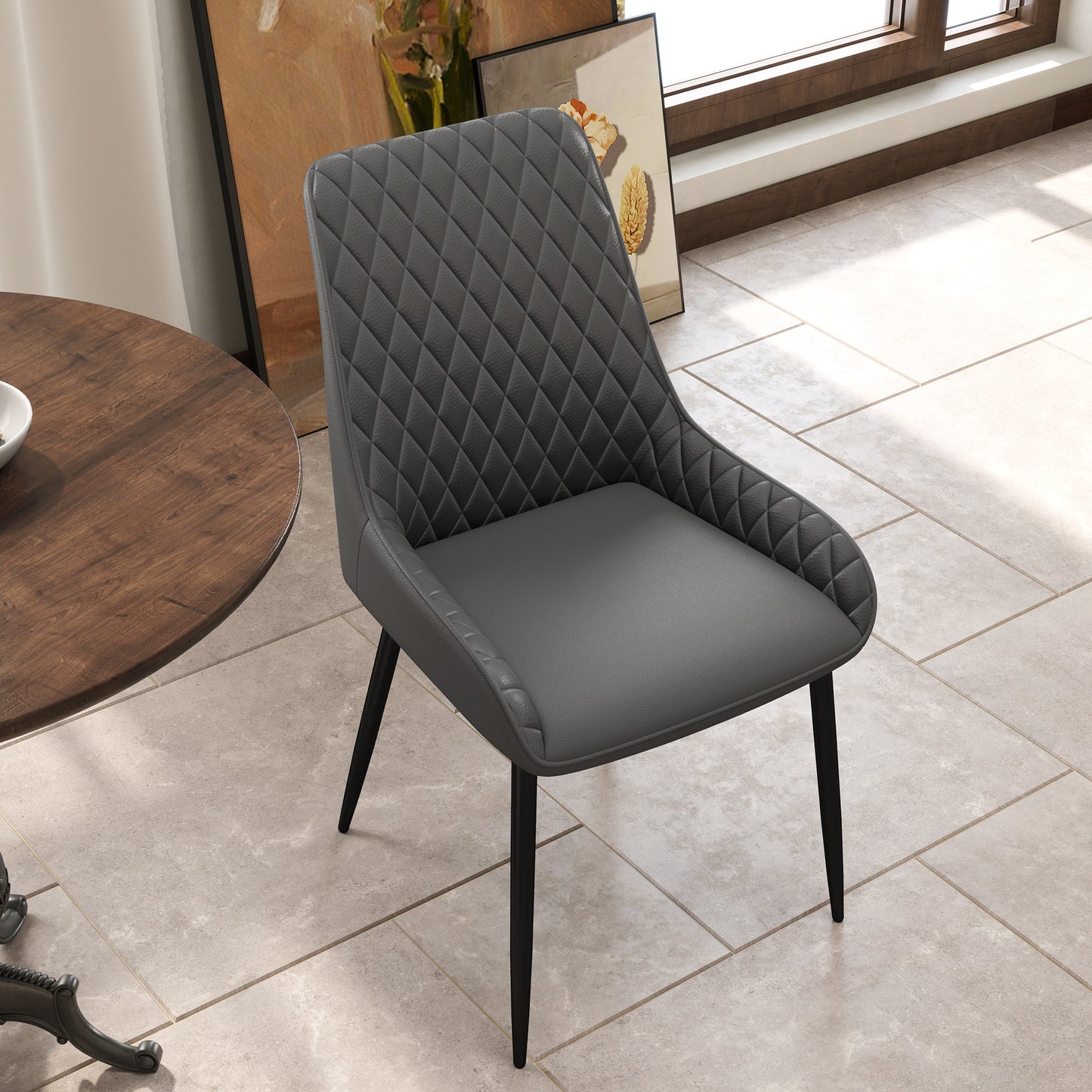 HOMCOM Set of 4 Quilted PU Leather Dining Chairs with Metal Frame and Foot Caps Grey
