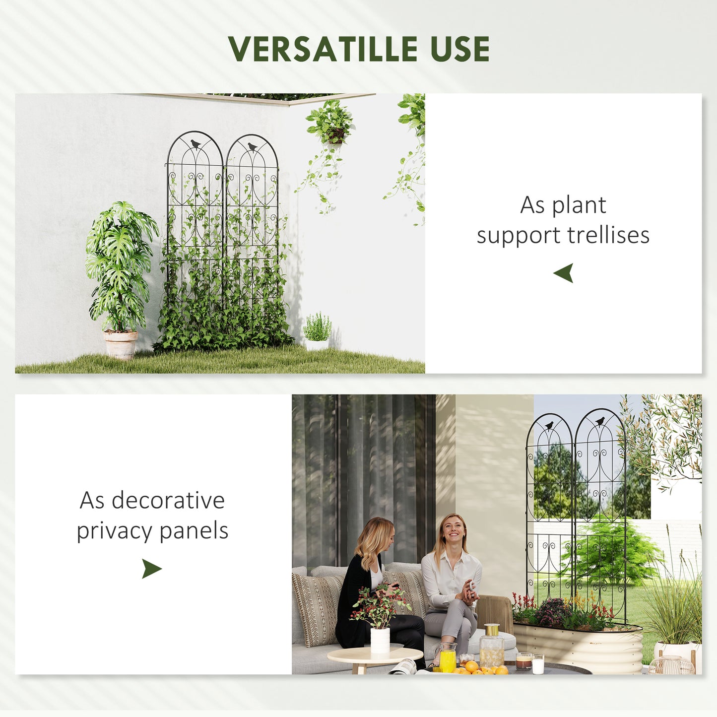 Outsunny Set Of 2 Garden Trellis Panels For Climbing Plants 180 X 50cm Weather Resistant Powder Coated Metal