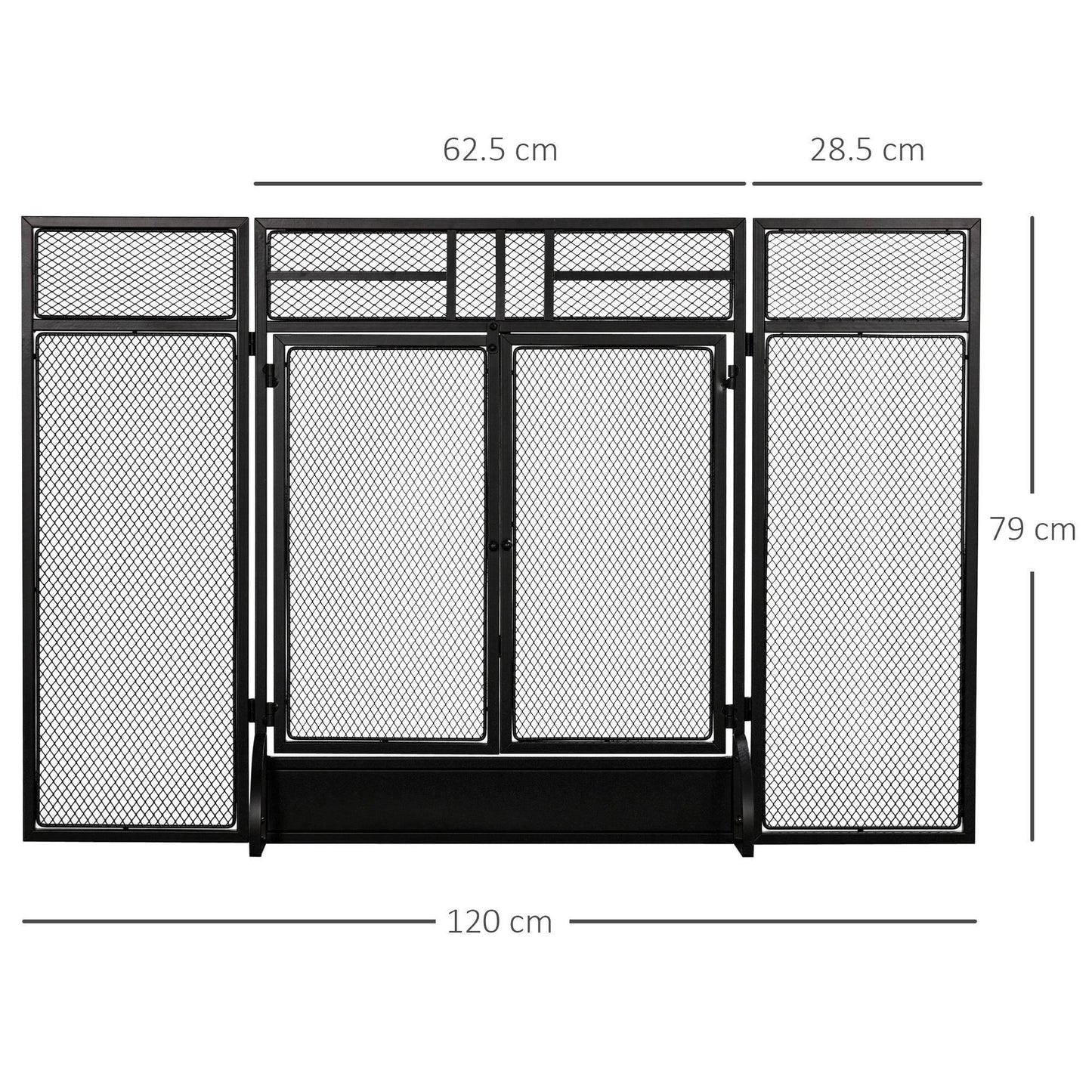 HOMCOM Black 3-Panel Folding Fireplace Screen with Dual Access Doors, Freestanding Spark Guard - ALL4U RETAILER LTD