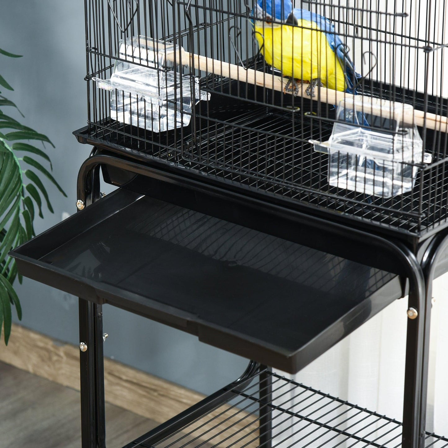 PawHut Black Bird Cage with Stand and Accessories, 36 x 46.5 x 157 cm - ALL4U RETAILER LTD