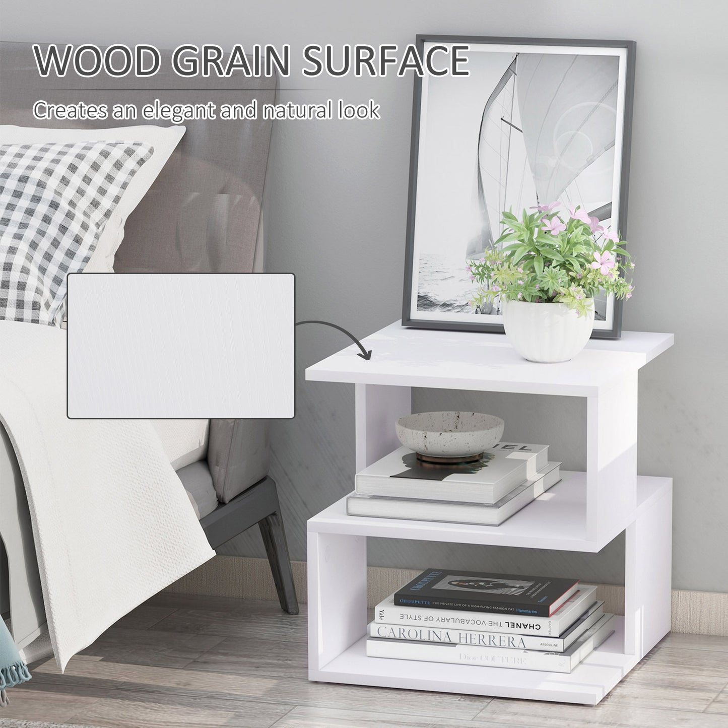 HOMCOM Set of 2 Side Tables Square End Tables Modern 2 Tier Storage Shelves for Living Room Bedroom White
