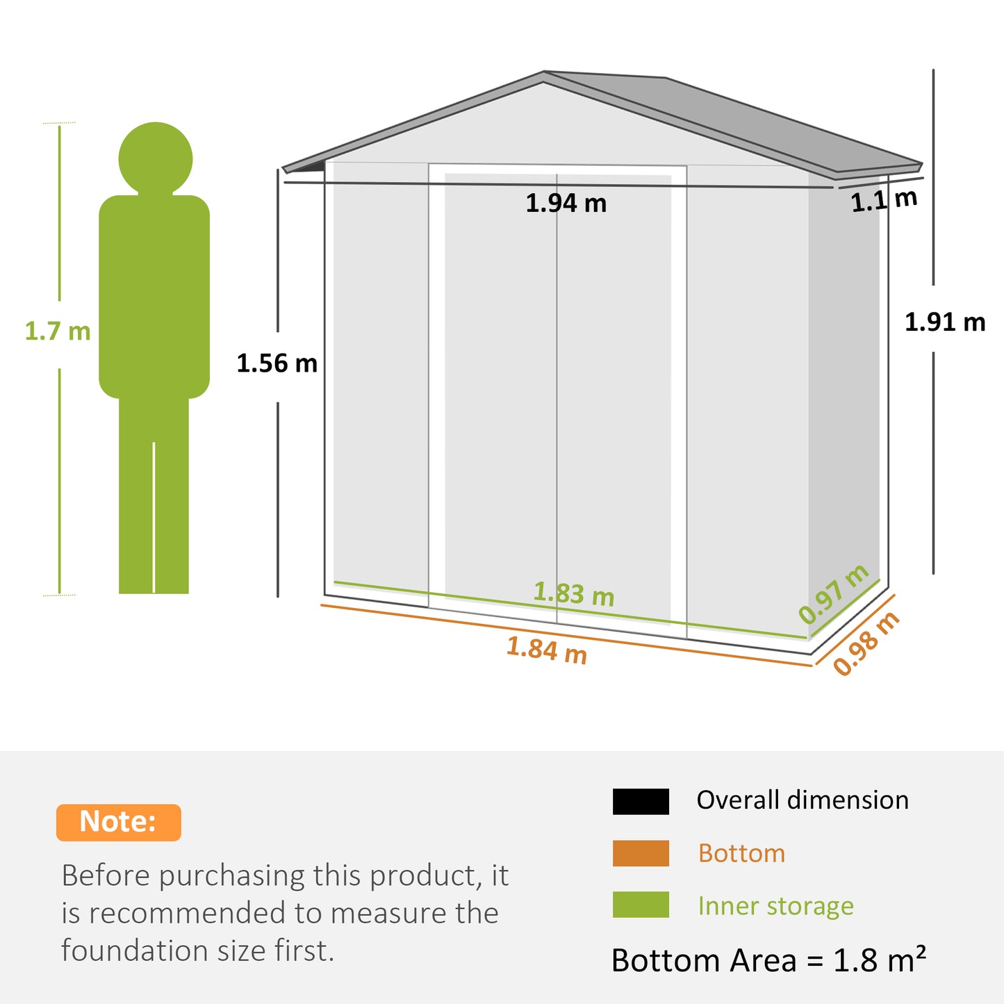 Outsunny Metal Garden Storage Shed Brown Wood Effect 6.5 x 3.5 Feet With Double Sliding Doors