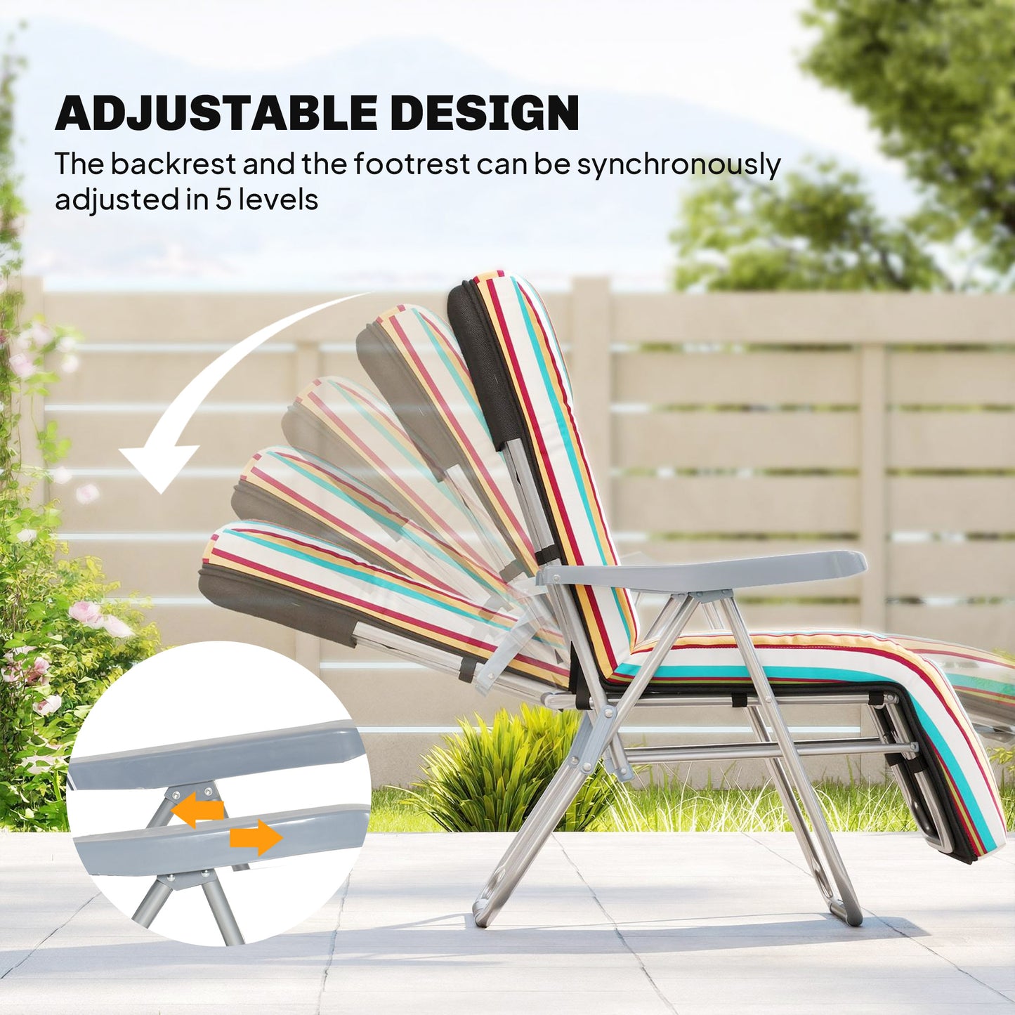 Outsunny Set Of 2 Foldable Patio Sun Loungers With Adjustable Backrests And Cushions Multicoloured