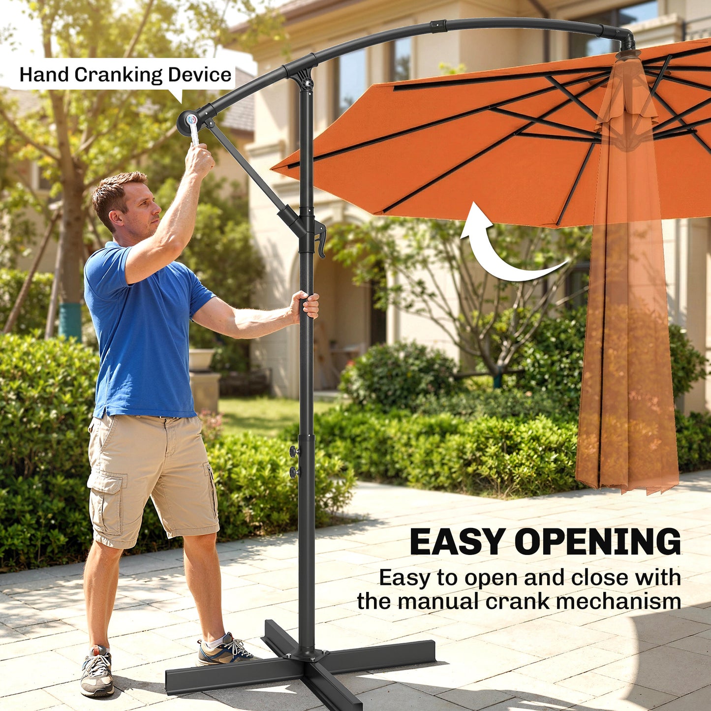 Outsunny 3 Meter Cantilever Parasol With Cross Base And Offset Outdoor Umbrella Crank Handle Orange