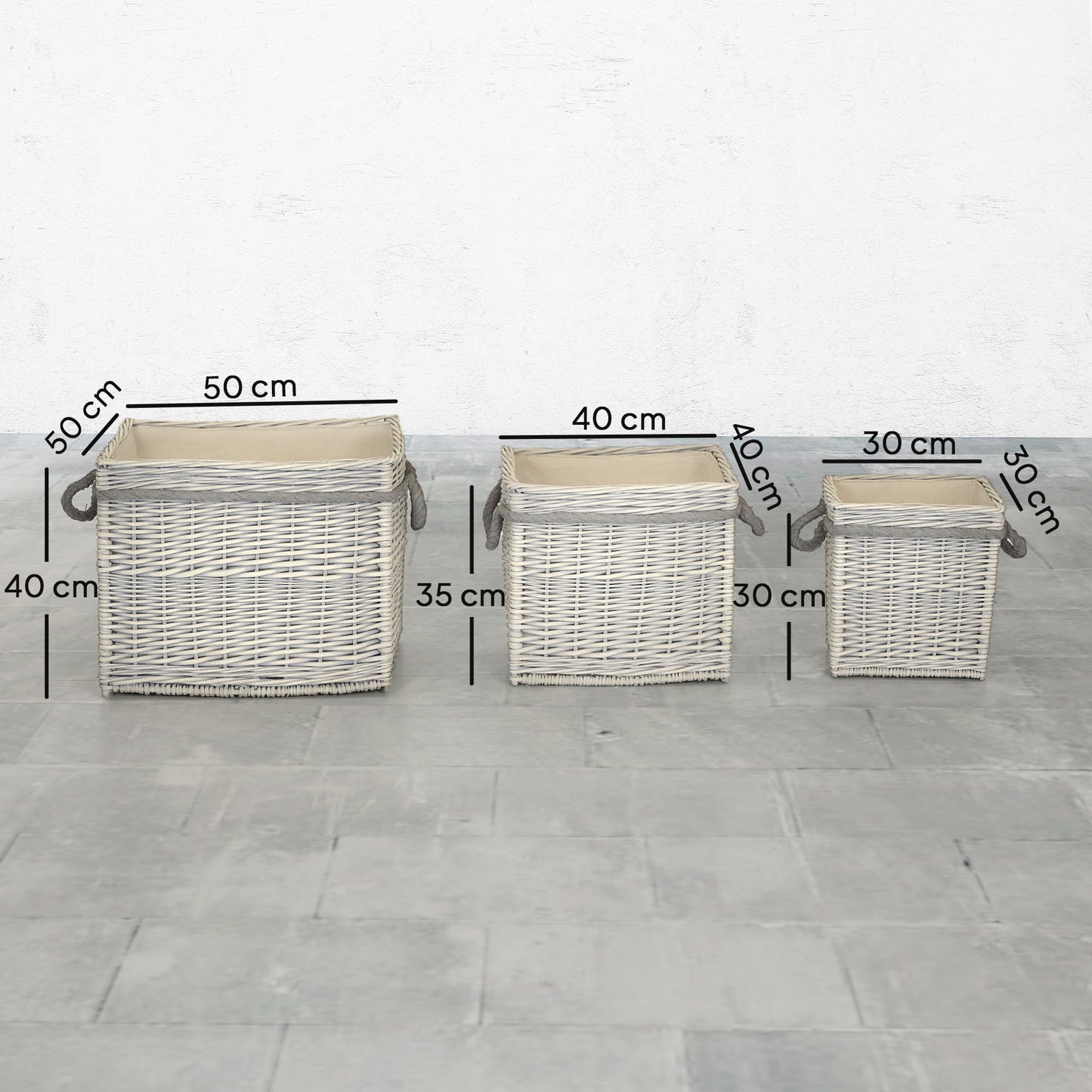Outsunny Set Of 3 Log Baskets For Wood Burner Indoor With Lining And Rope Handles Wicker Fireside Storage Beige