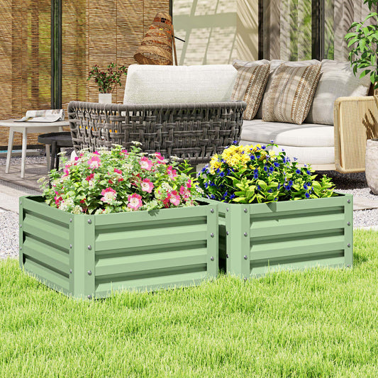 Outsunny Set Of Two 60x60cm Steel Planter Boxes Light Green For Outdoor Gardens