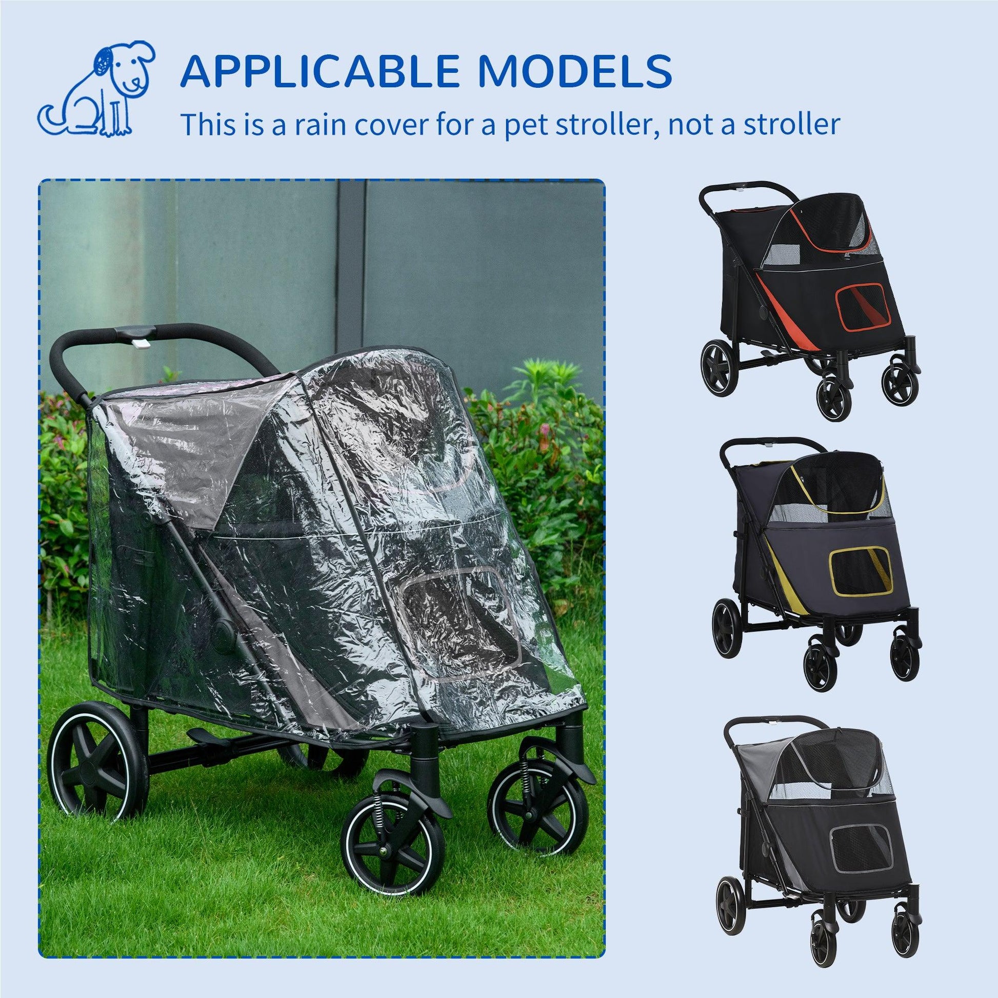 PawHut 4 Wheel Pet Stroller with Rain Cover for Medium and Large Dogs - Black - ALL4U RETAILER LTD