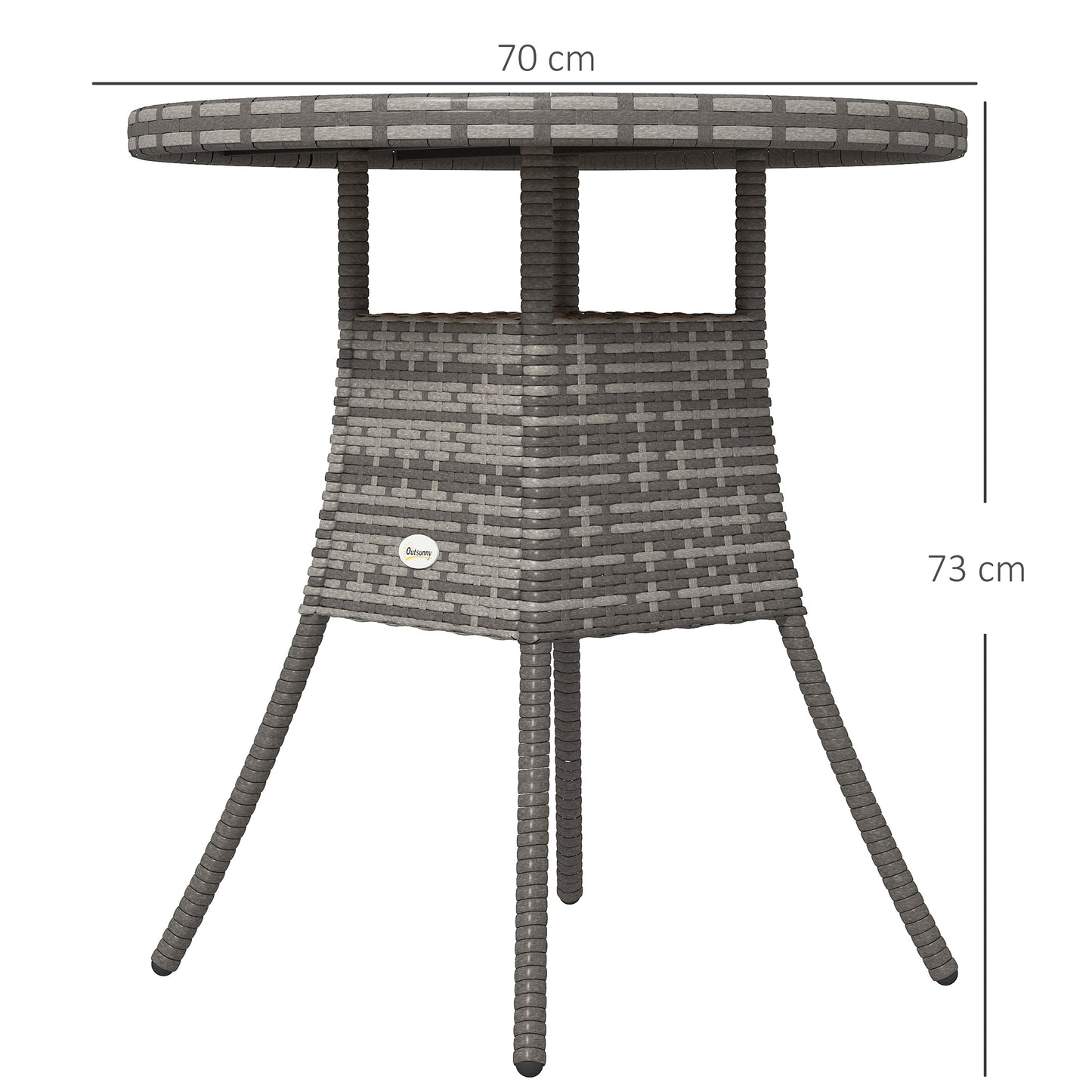Outsunny 70 Cm Wood Effect Rattan Garden Table With Galvanised Steel Frame Natural Wood Finish