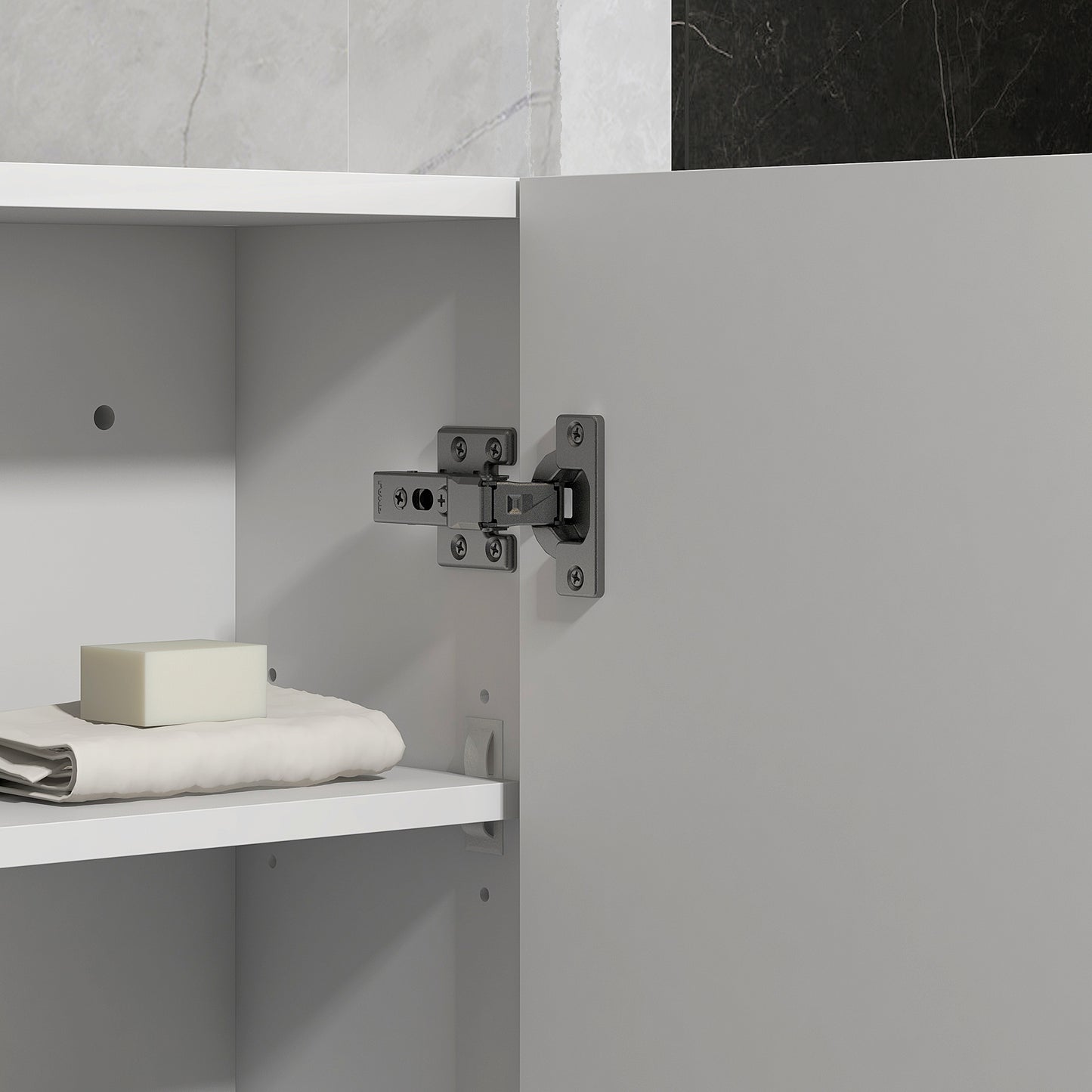 Kleankin High Gloss Bathroom Wall Cabinet Storage With Soft Close Door 3 Shelves Adjustable White