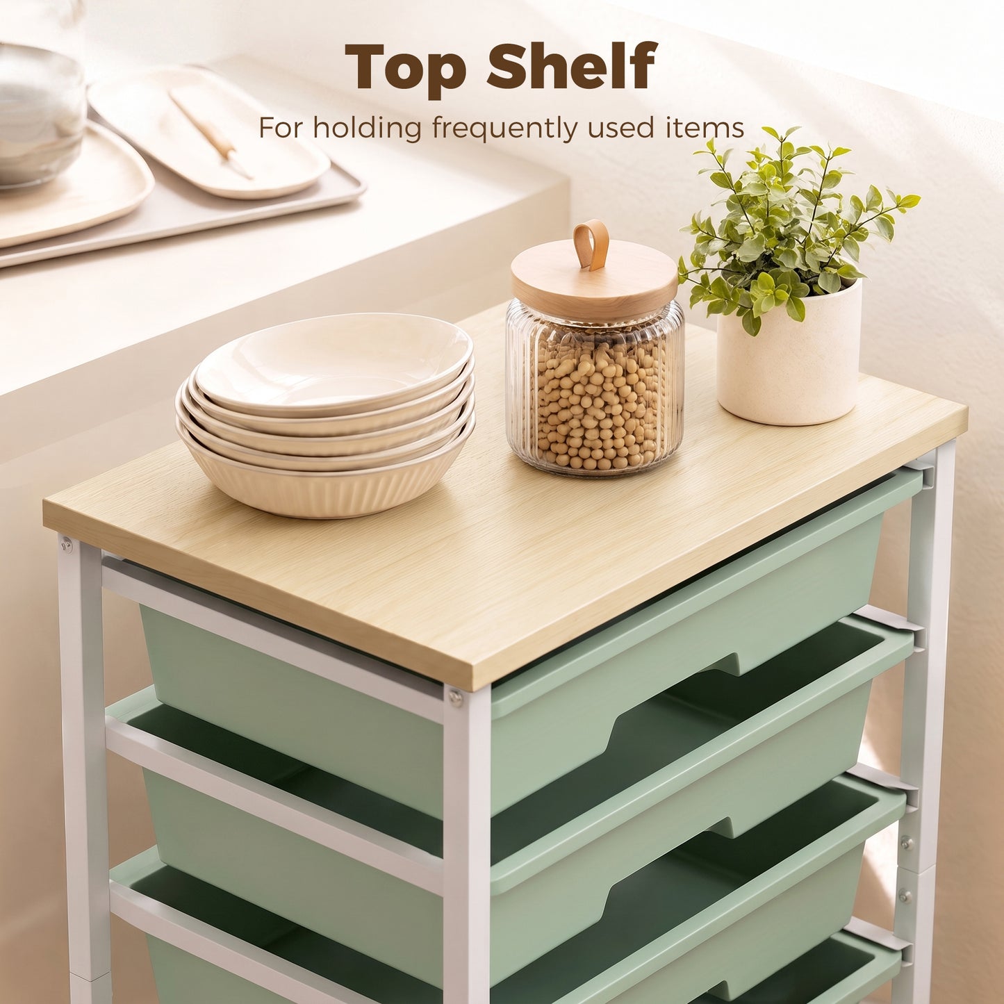 HOMCOM 6-Tier Kitchen Rolling Cart Green With 5 Drawers And Wheels