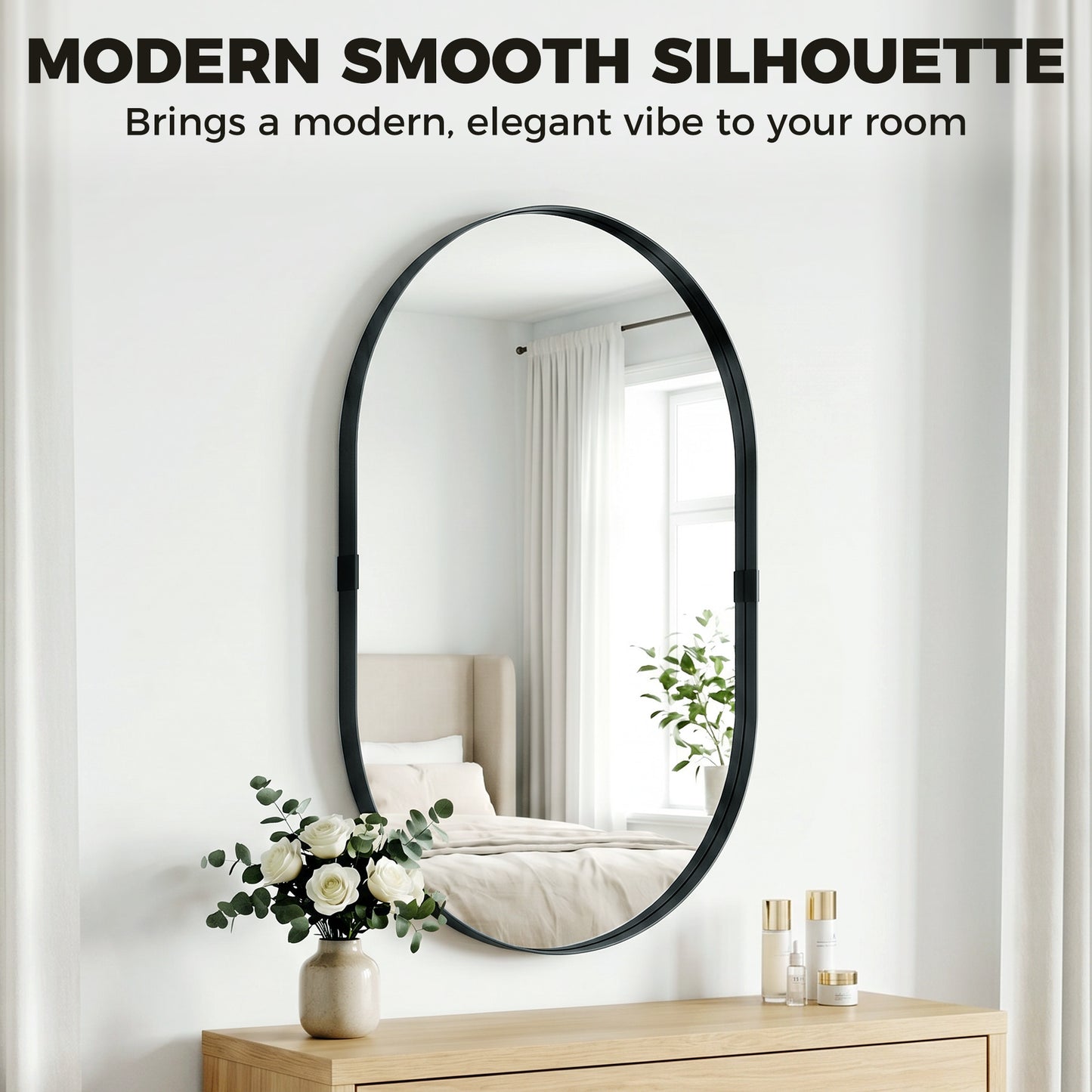 HOMCOM Wall Mirror Bathroom with Elevated Aluminium Frame 60 x 90 cm Black Runway Shape for Hallway or Lounge