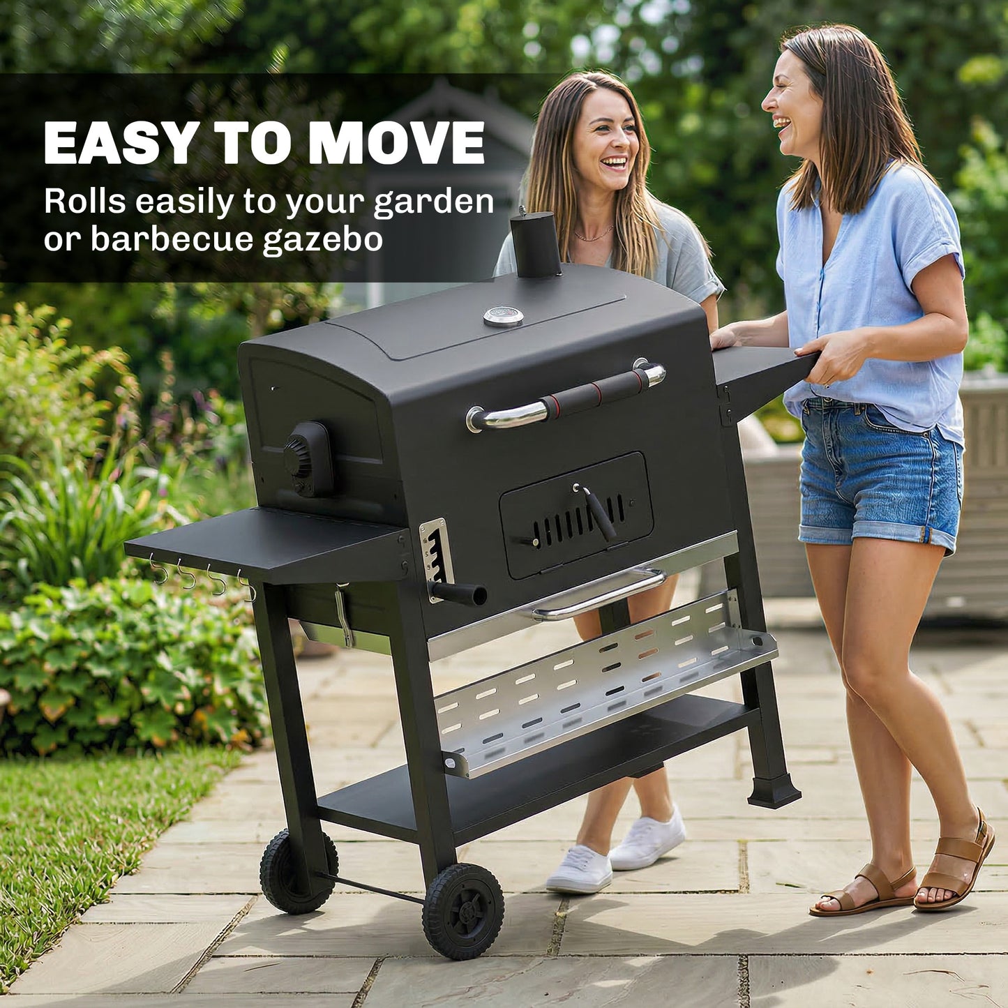 Outsunny Charcoal BBQ Grill Smoker With Electric Rotisserie Kit Portable Barbecue Grill Warming Rack Black
