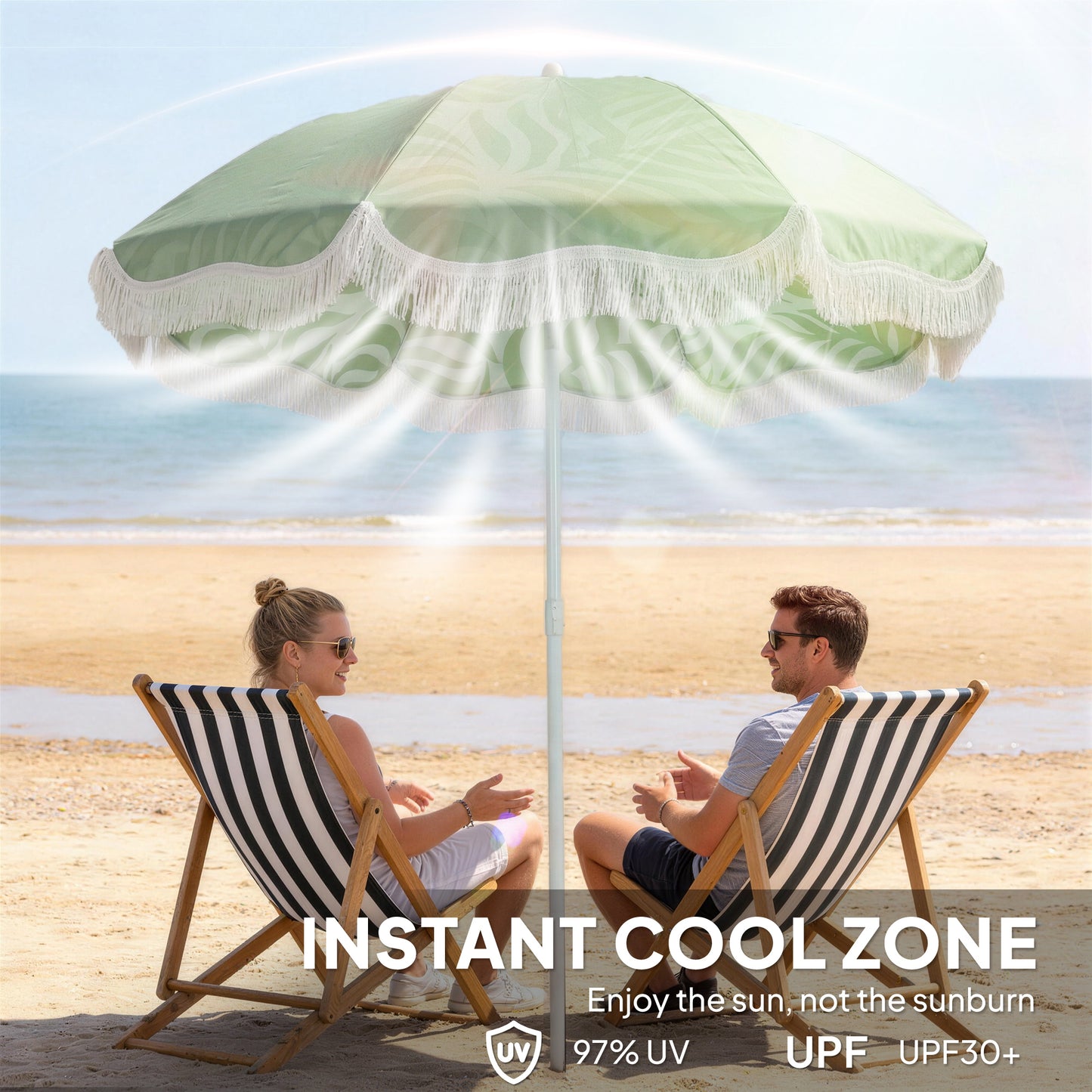 Outsunny 1.8m Beach Umbrella Parasol With Sand Anchor Portable Tilting Garden Adjustable Height Green