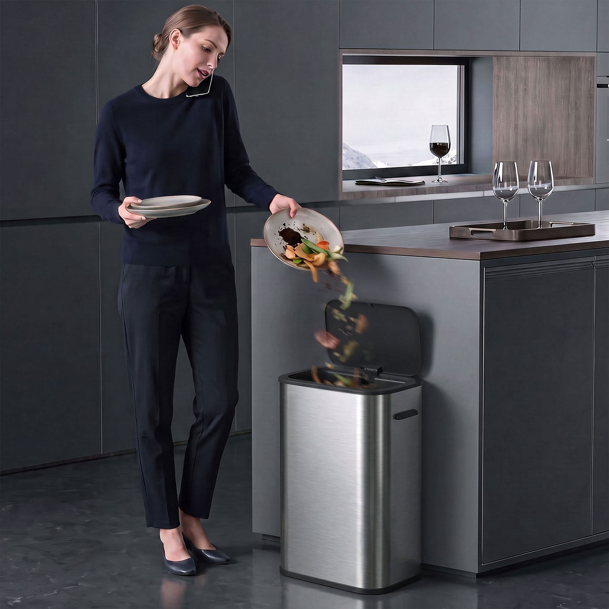 Homcom 55L Touchless Sensor Trash Can For Kitchen Stainless Steel