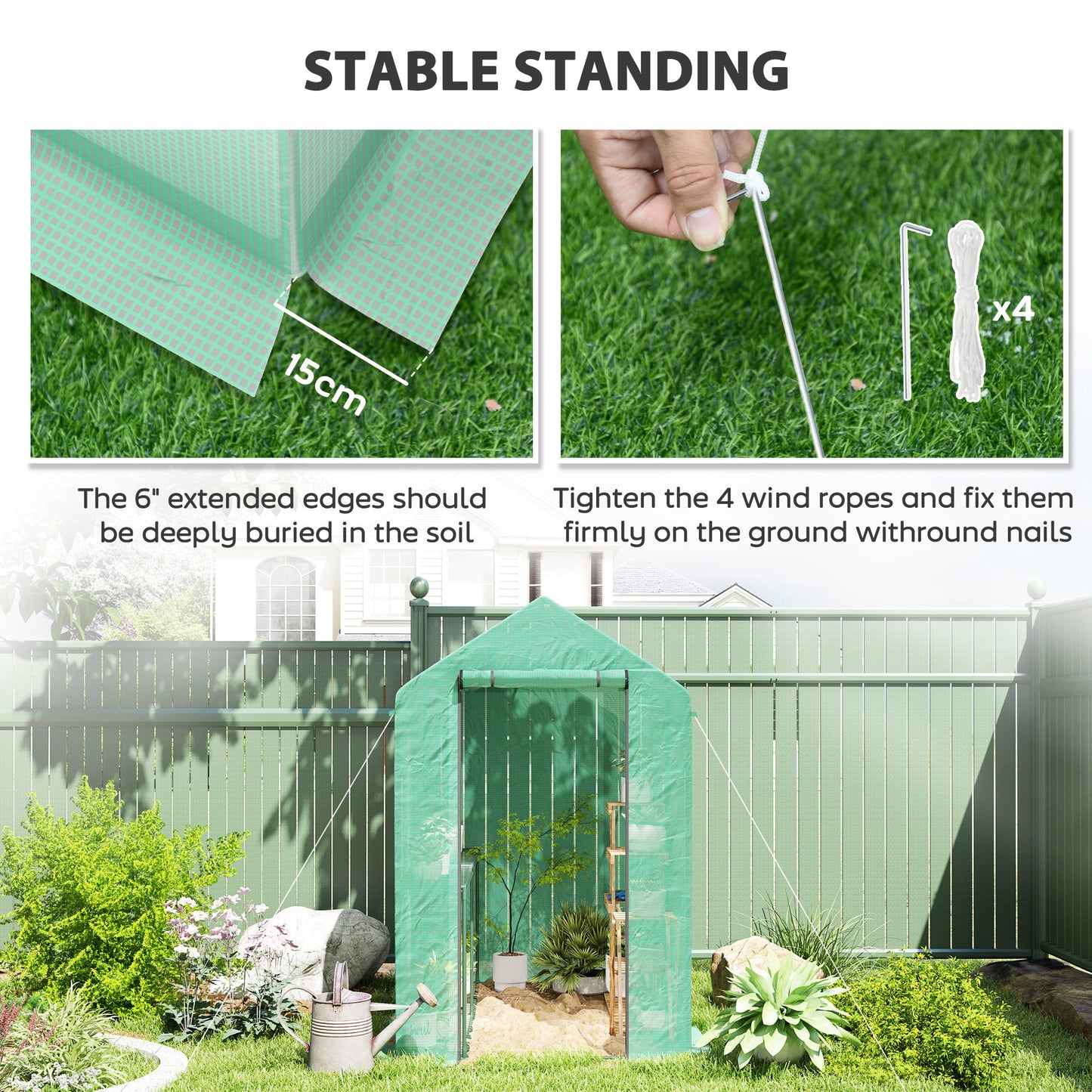 Outsunny 120 by 186cm Walk In Greenhouse With Shelves Steel Frame PE Cover Roll Up Door All Year Round