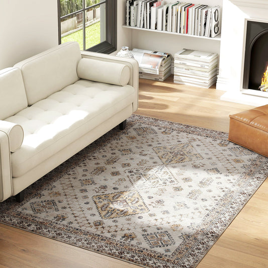 HOMCOM Vintage Area Rug Non Slip Washable Flannel Floor Carpet For Living Room Bedroom Dining Room 230x160 Cm Beige
