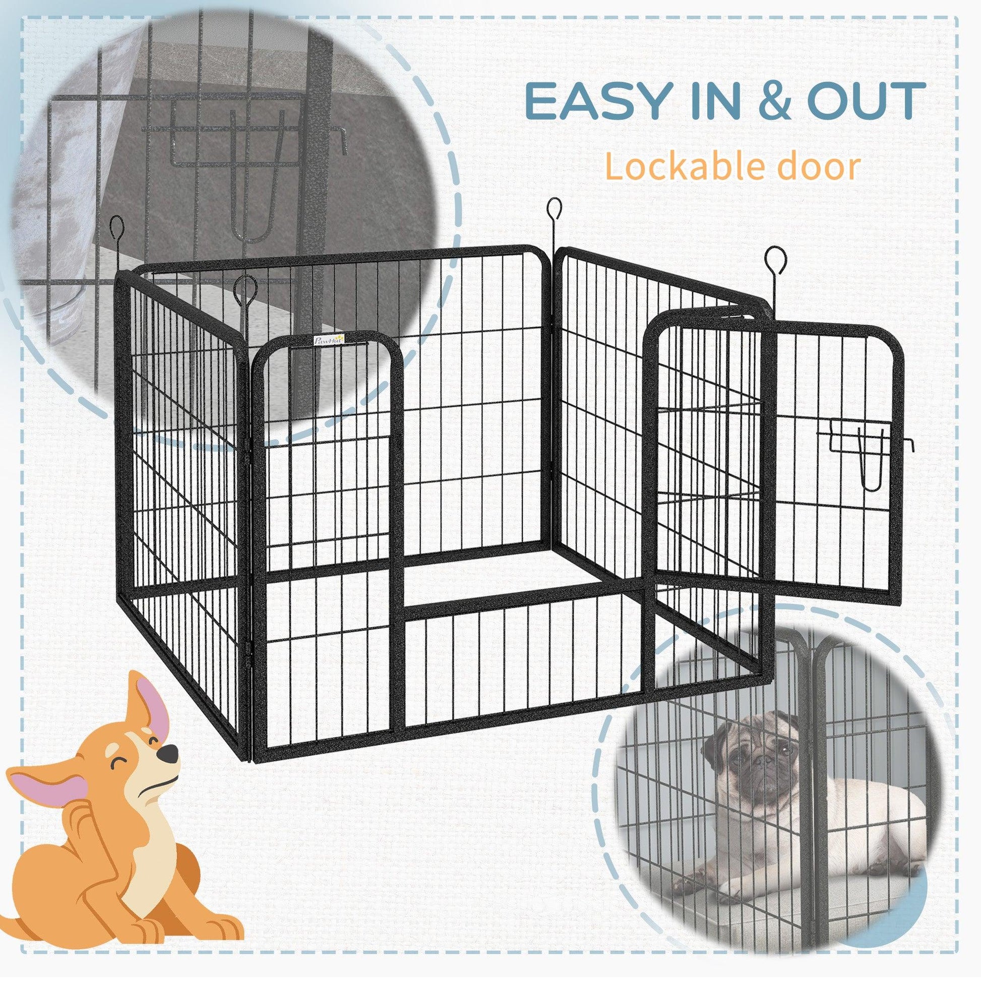 PawHut Foldable Heavy Duty Dog Playpen 4 Panel - Indoor/Outdoor - 82x82x60 cm - ALL4U RETAILER LTD