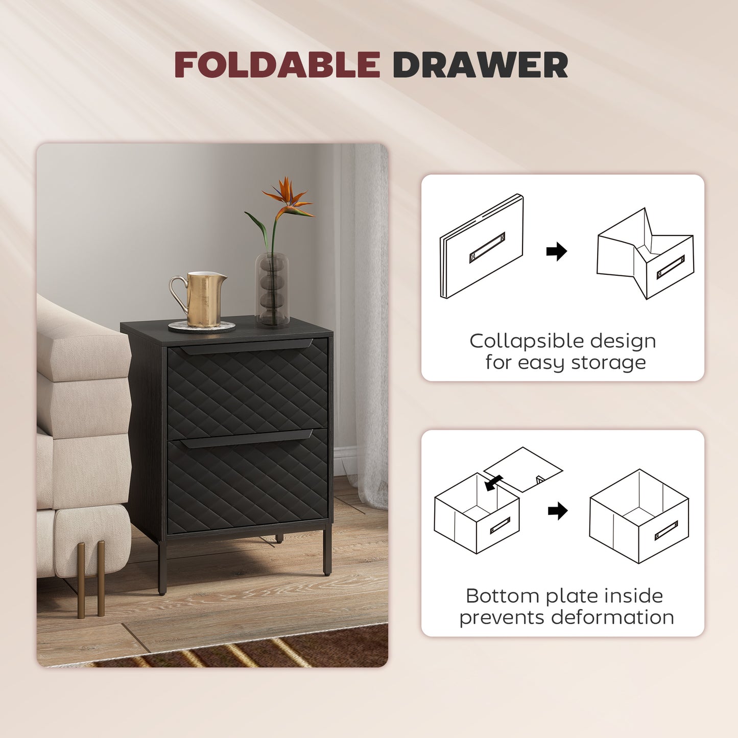 HOMCOM Chest Of Drawers With Fabric Drawers And Aluminium Handles Black Modern MDF Frame