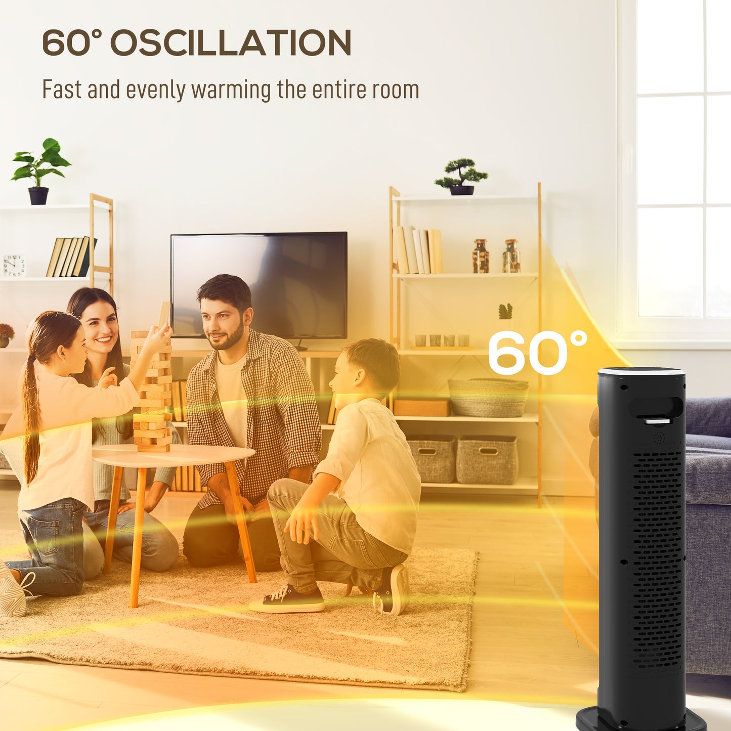 HOMCOM 2000W Ceramic Electric Heater With 3 Heat Settings Timer And Overheat And Tip Over Protection Black