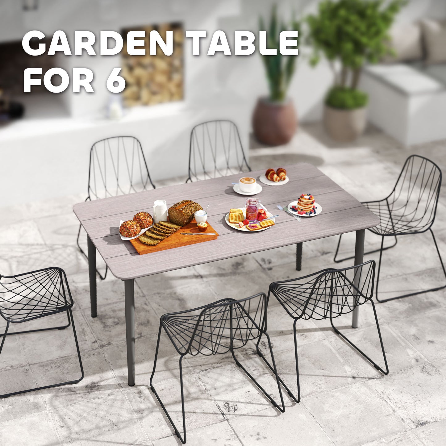 Outsunny Garden Dining Table For Six With Rust Resistant Metal Frame And WPC Top Light Grey 160 x 90 x 74 cm
