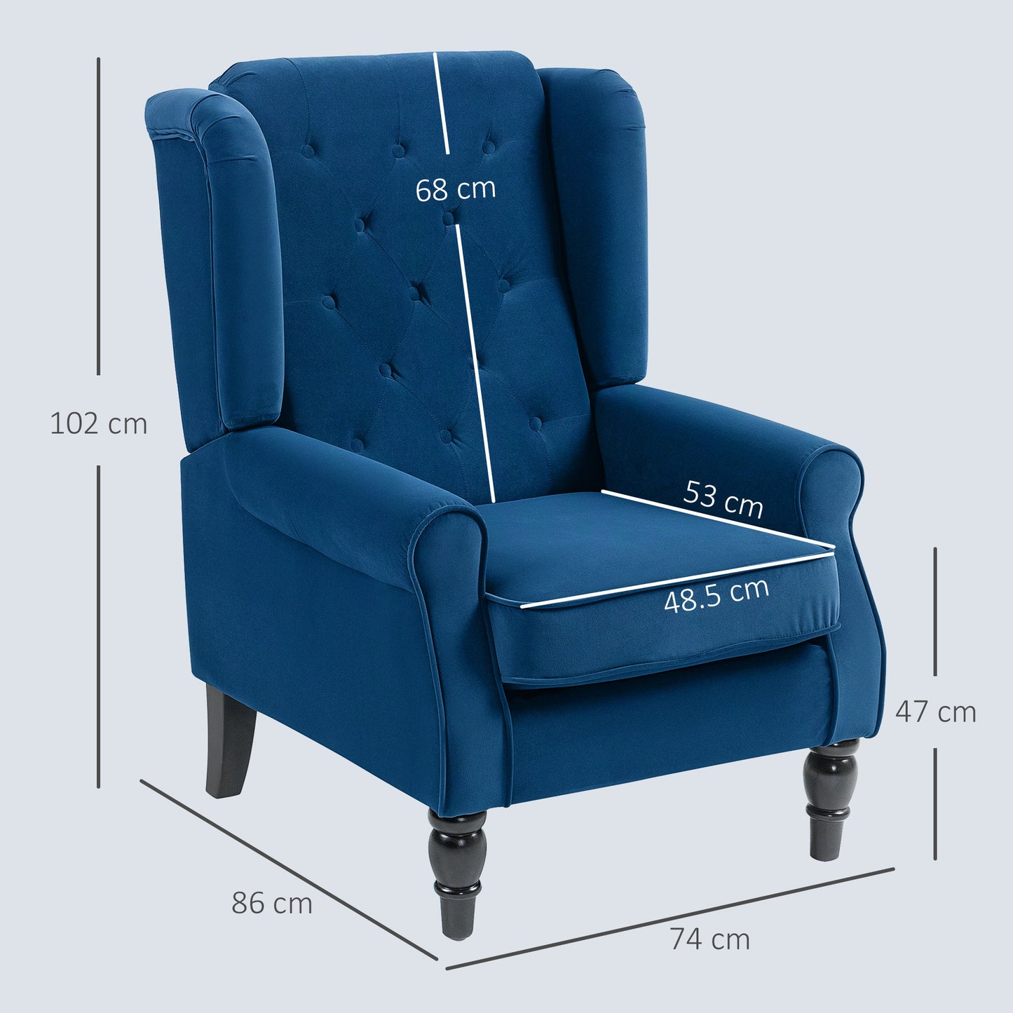 HOMCOM Wingback Accent Chair Retro Upholstered Button Tufted Occasional Chair For Living Room And Bedroom Blue