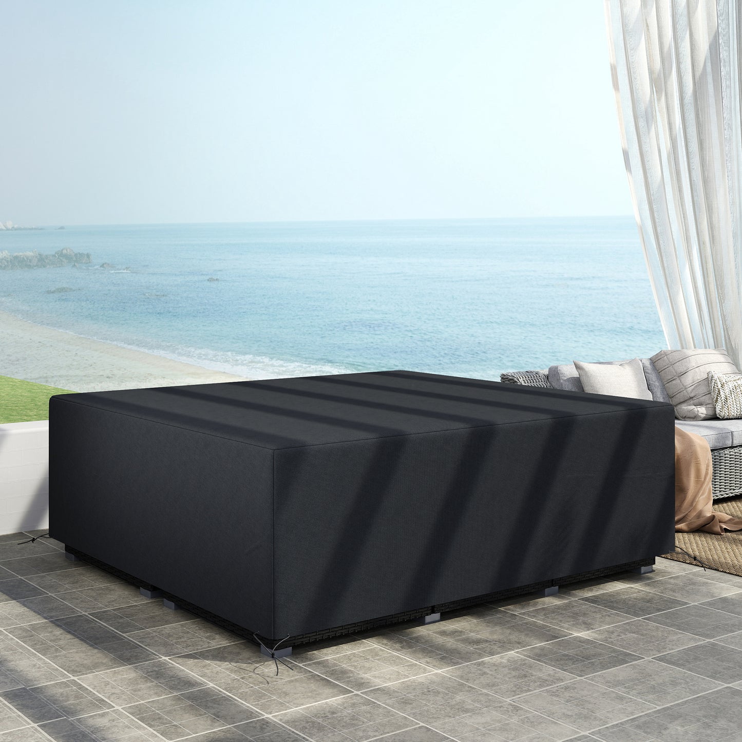 Outsunny 600D Oxford Outdoor Sofa Set Cover Waterproof UV Protection Rattan Lounger Cover 225L X 210W X 70H cm Black