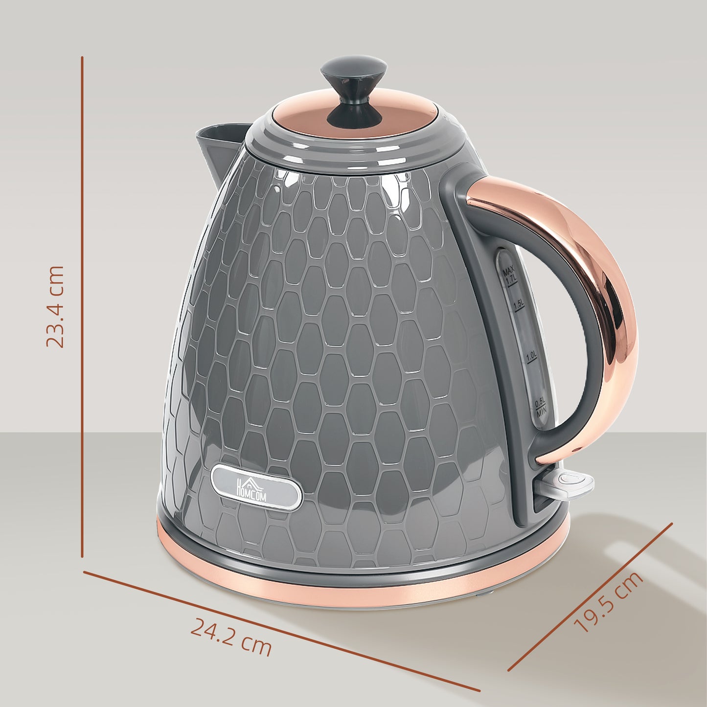 HOMCOM 3kW Rapid Boil Honeycomb Kettle Grey Electric Kettle With Boil Dry Protection