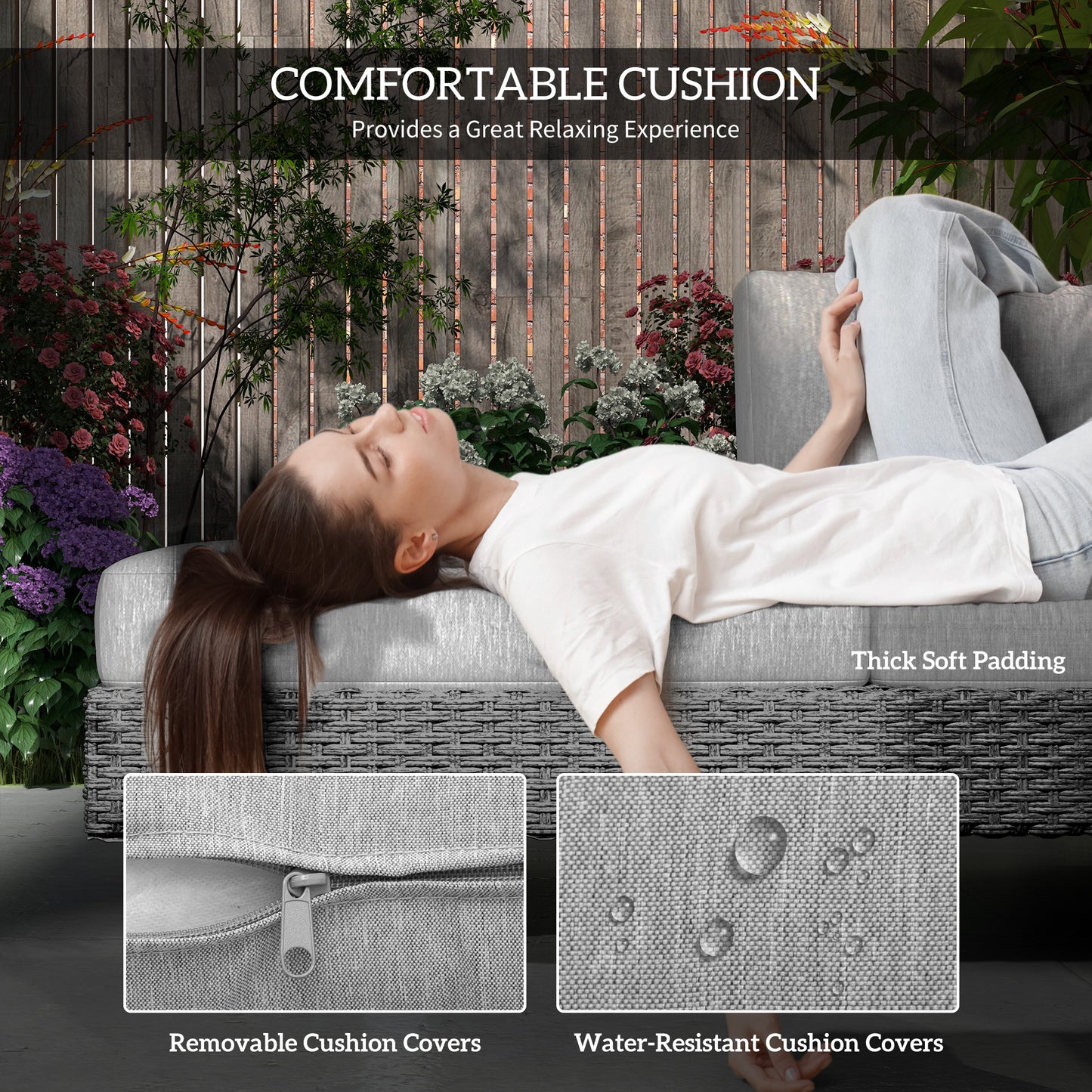 Outsunny Three Piece Rattan Sofa Set With Cushions And Table Light Grey Weather Resistant Outdoor Garden Furniture
