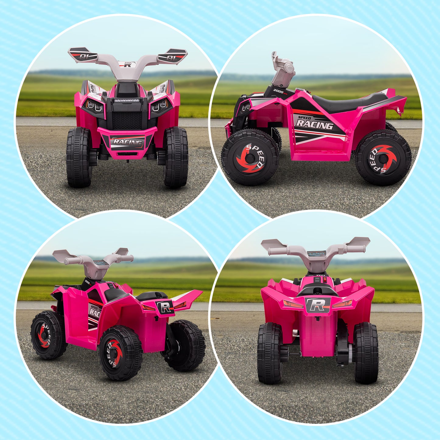 HOMCOM 6V Quad Bike Wear-Resistant Wheels Forward Backward Function Ages 18-36 Months Pink - ALL4U RETAILER LTD